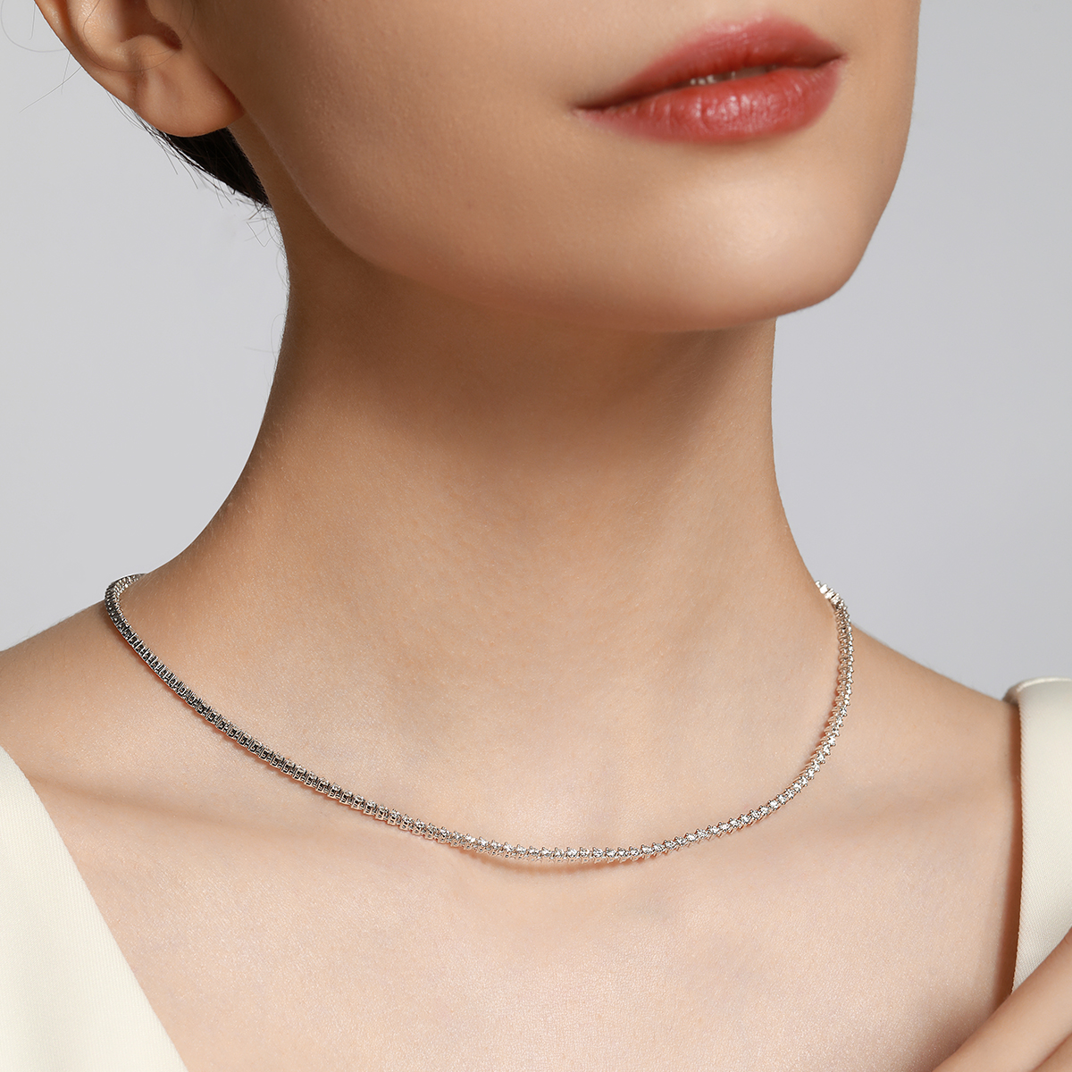4.4 Carat Total Weight Brilliant Round Cut Lab Grown Diamond Tennis Necklace in 18k White Gold