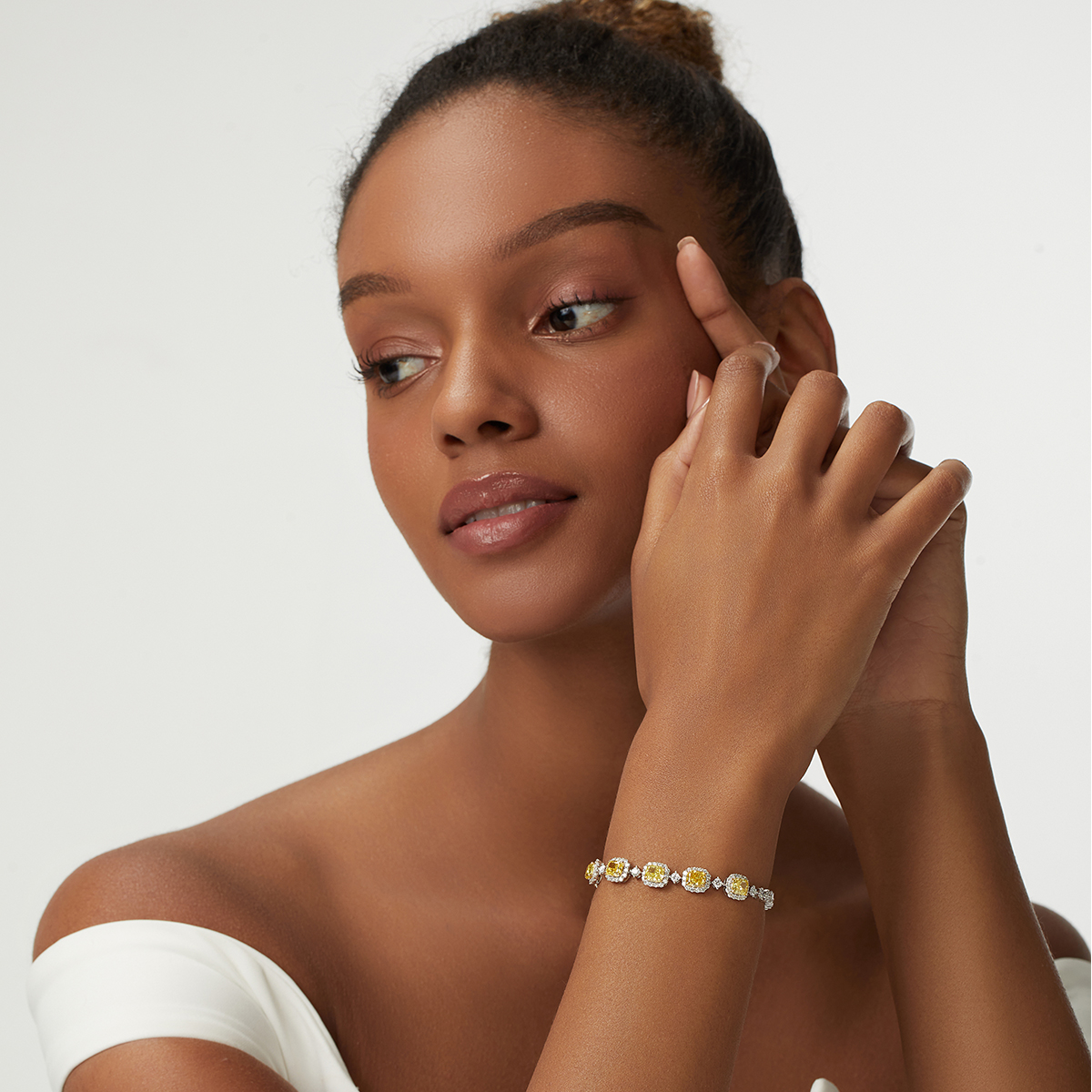 8 Carat Total Weight Cushion Cut Yellow and White Two Tone Lab Grown Diamond Bracelet in 18k White Gold-Light Mark