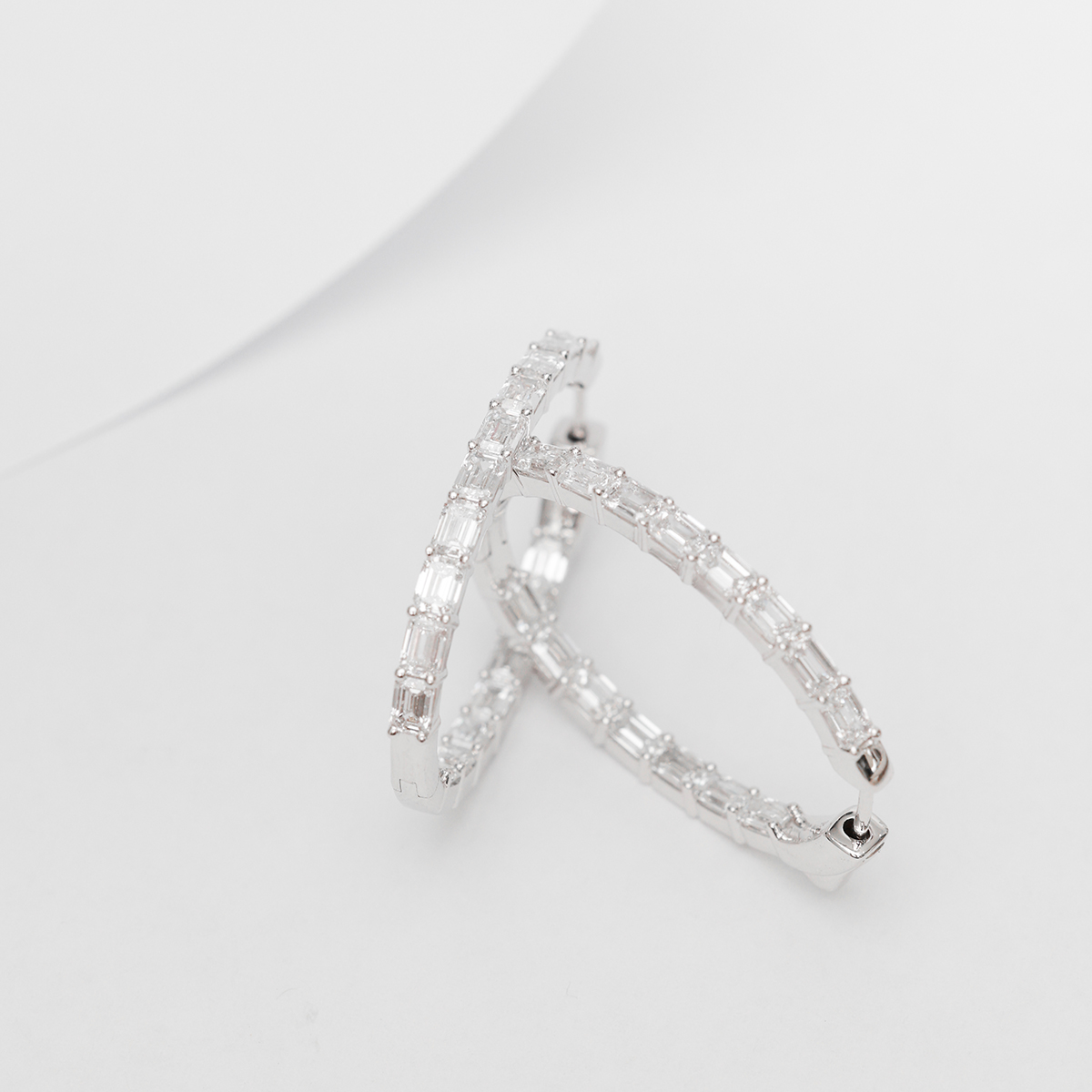 5 Carat Total Weight Emerald Cut Inside Out Diamond Hoop Earrings in 18k White Gold