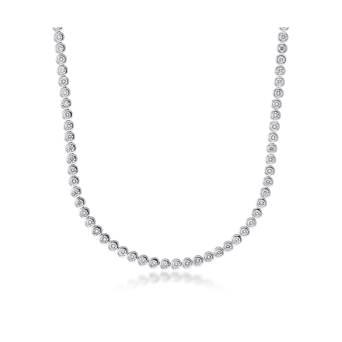 IGI Certified 7.9 Carat Round Cut Lab Grown Diamond Bezel Set Tennis Necklace in 18K White Gold