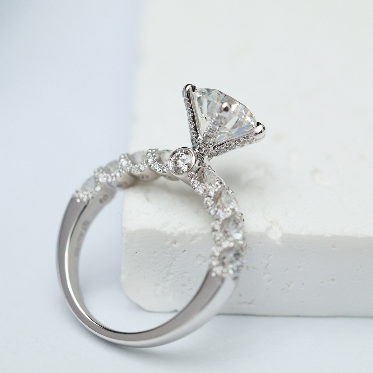  2 Carat Center Stone Round Cut Lab Grown Diamond Hidden Halo Engagement Ring (3.1 Ct Tw)-Light Mark