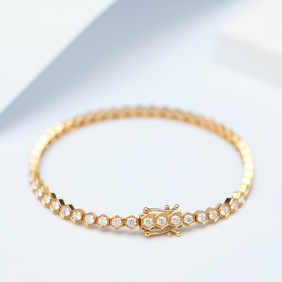 2 Carat Total Weight Hexagon Shape Bezel Set Round Cut Lab Grown Diamond Tennis Bracelet-Light Mark