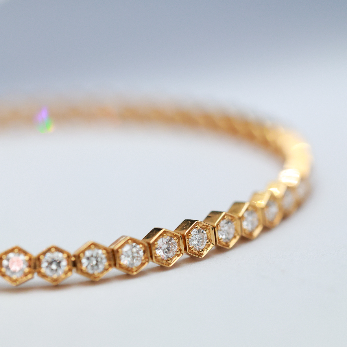 2 Carat Total Weight Hexagon Shape Bezel Set Round Cut Lab Grown Diamond Tennis Bracelet-Light Mark