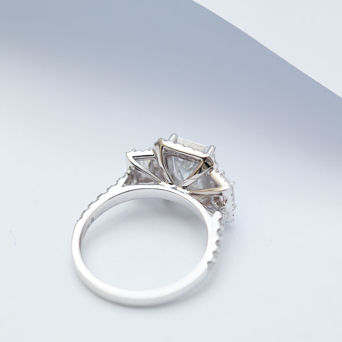 2.5 Carat Center Stone Three Stone Halo Emerald Cut Lab Grown Diamond Engagement Ring (3.4 Ct Tw) -Light Mark