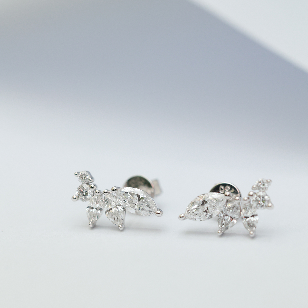 0.8 Carat Total Weight 5-Stone Marquise Cut Lab Grown Diamond Ear Climber Stud Earrings in 18k White Gold-Light Mark