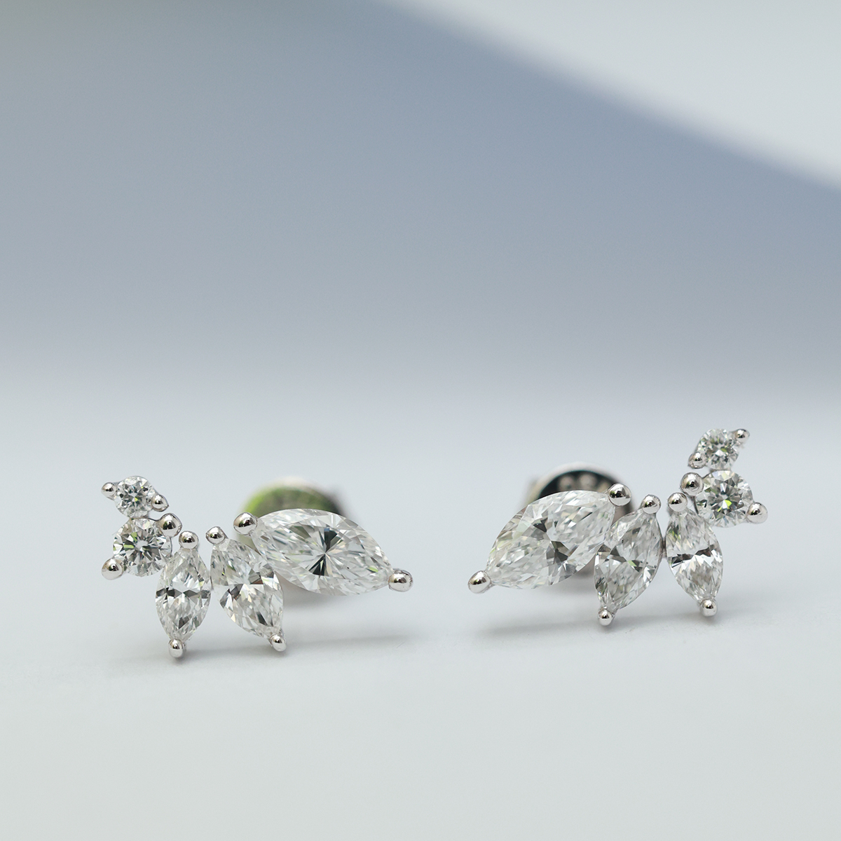 0.8 Carat Total Weight 5-Stone Marquise Cut Lab Grown Diamond Ear Climber Stud Earrings in 18k White Gold-Light Mark