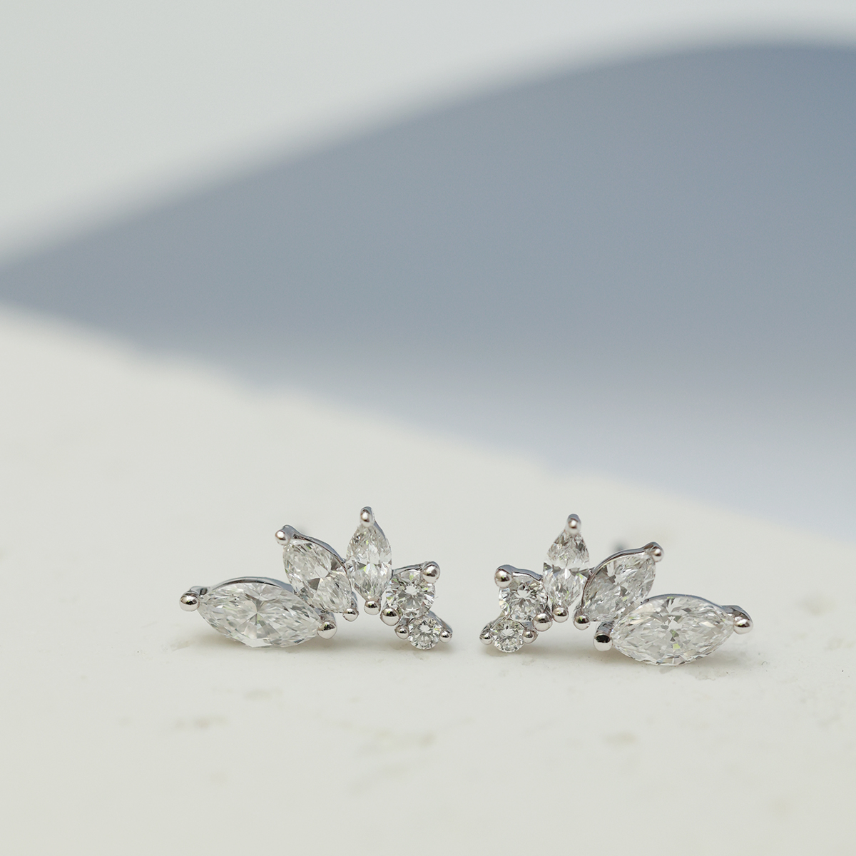 0.8 Carat Total Weight 5-Stone Marquise Cut Lab Grown Diamond Ear Climber Stud Earrings in 18k White Gold-Light Mark