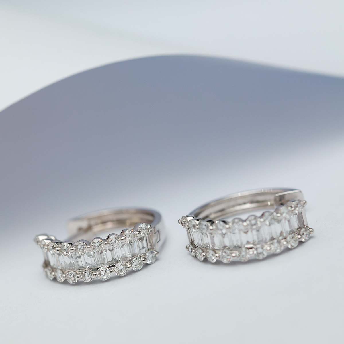 1.8 Carat Total Weight Baguette and Round Shape Lab Grown Diamond Huggies Earrings In 18k White Gold
