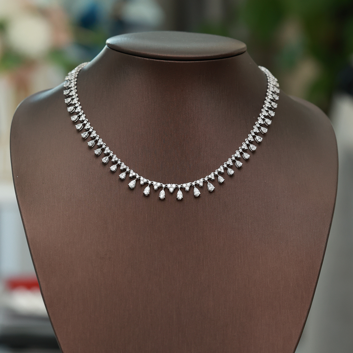  9 Carat Total Weight Mixed Cut Graduating Lab Grown Diamond Dangle Necklace in 18k White Gold