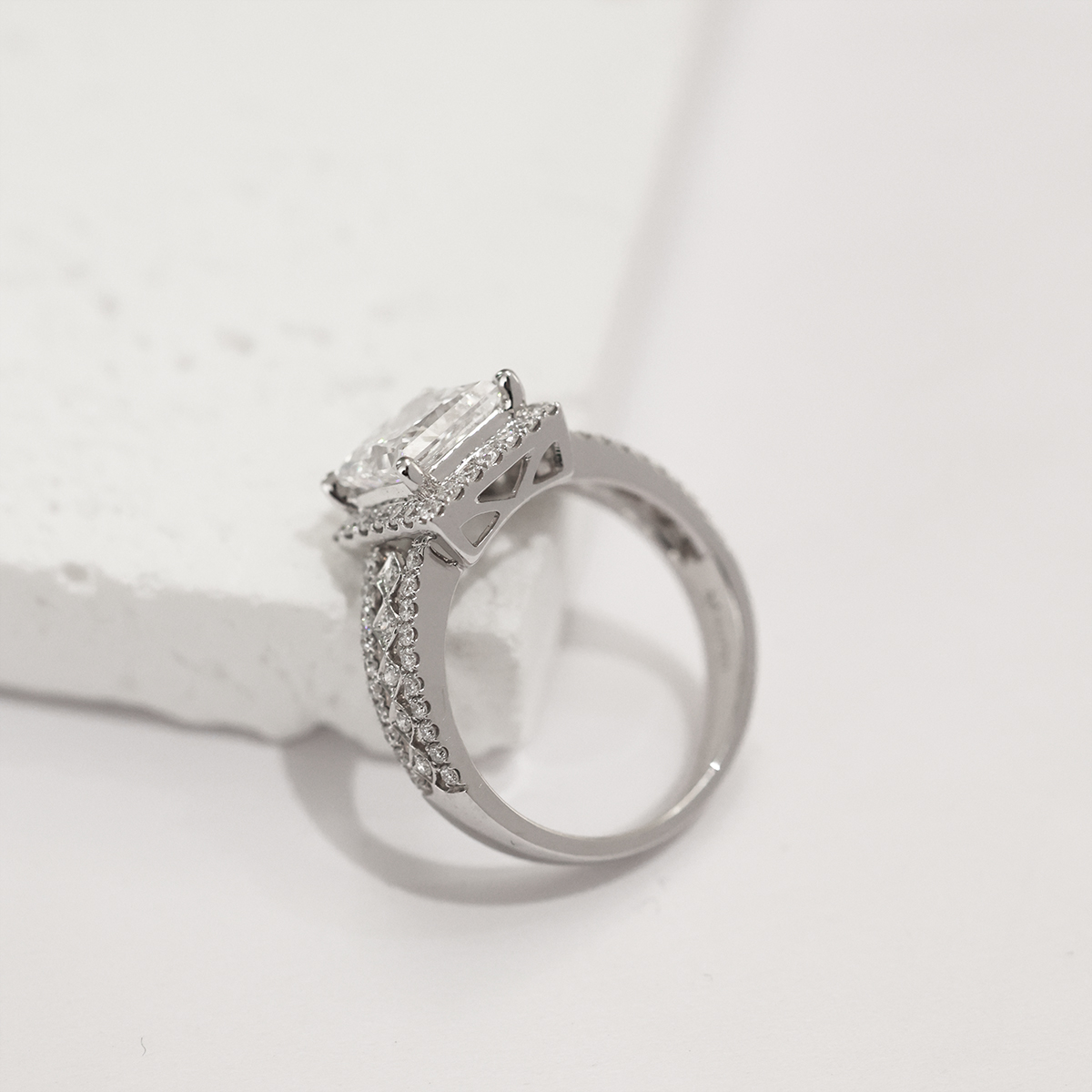 1.8 Carat Center Stone Halo Princess Cut Lab Grown Diamond Filigree Pave Engagement Diamond (2.2 Ct Tw)-Light Mark