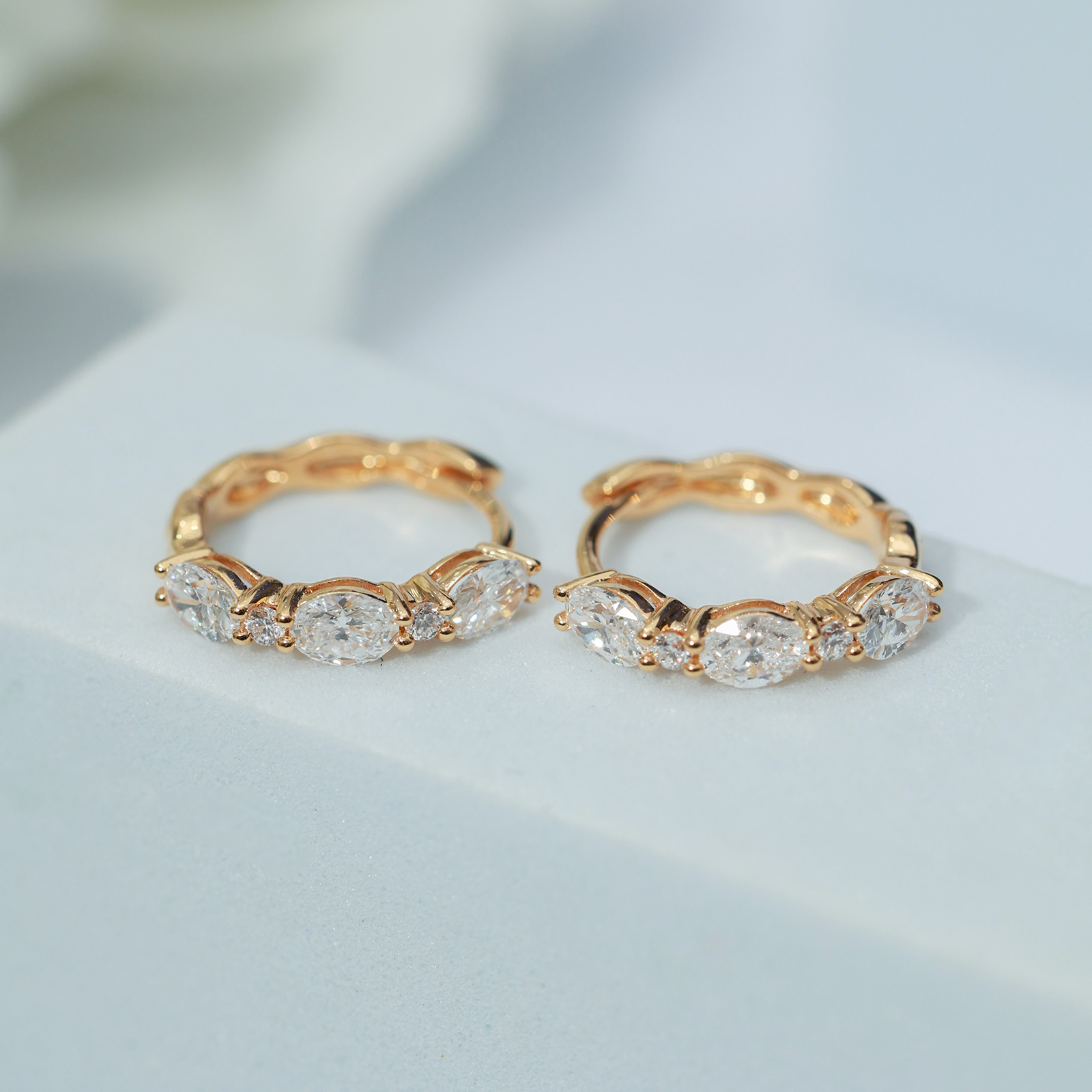 LMEW0006 5 Stone Oval and Round Cut Huggie Lab Grown Diamond Hoop Earrings (0.9 ct. tw.)