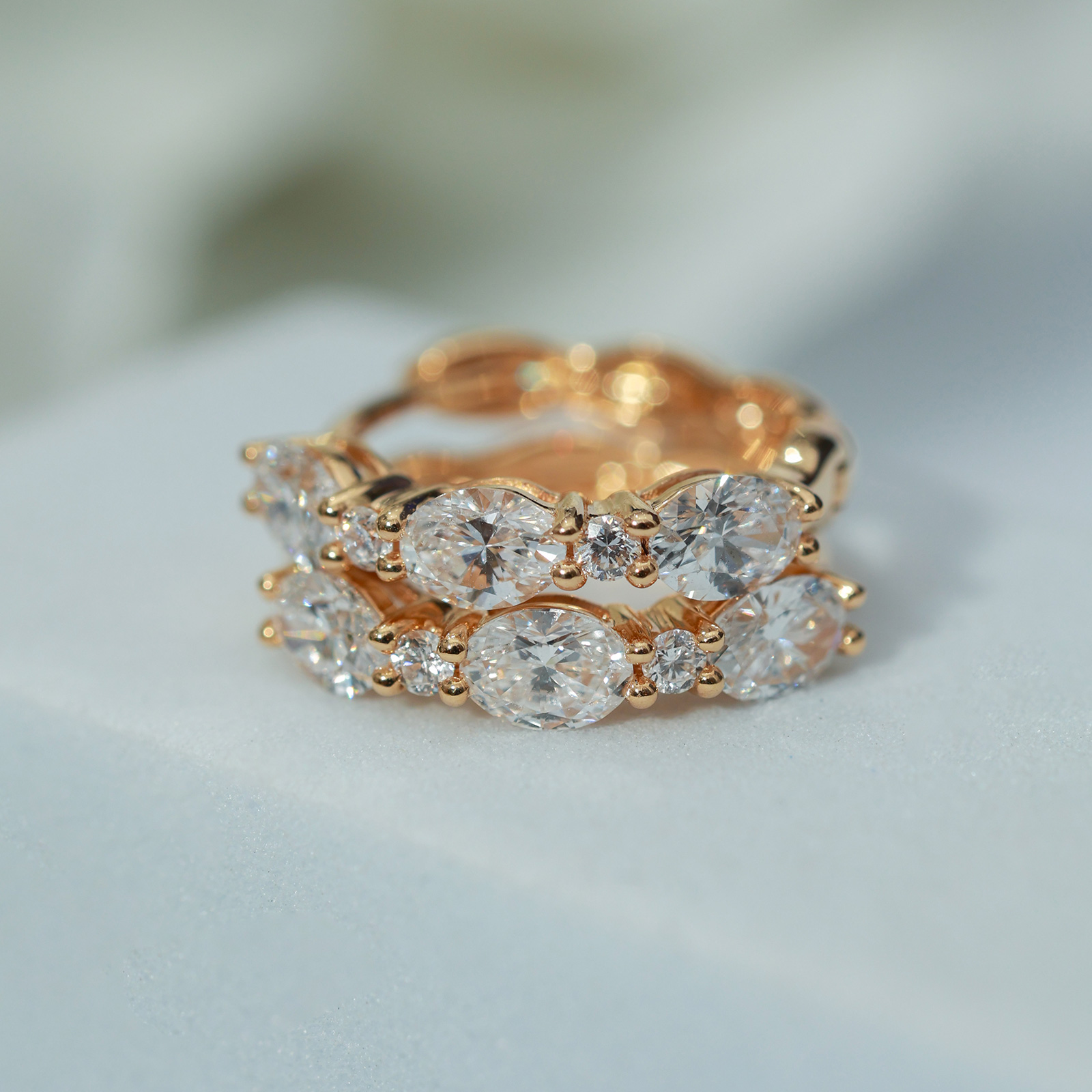 LMEW0006 5 Stone Oval and Round Cut Huggie Lab Grown Diamond Hoop Earrings (0.9 ct. tw.)