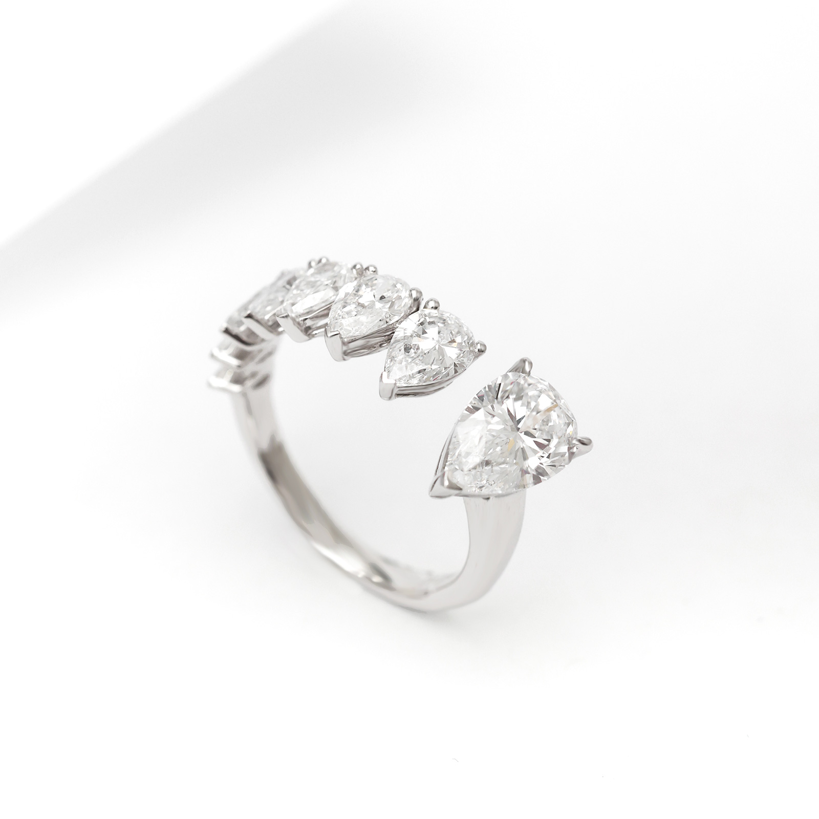 2.4 Carat Total Weight Eight Stone Pear Cut Off Center Lab Grown Diamond Ring-Light Mark