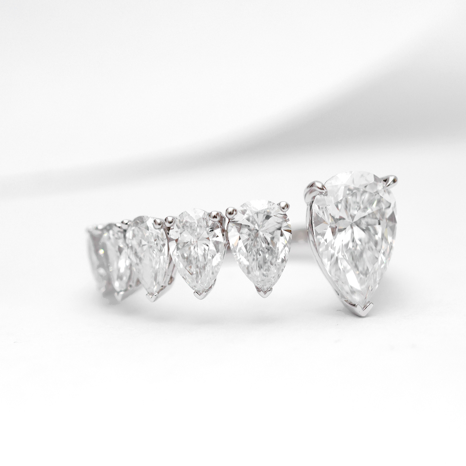 2.4 Carat Total Weight Eight Stone Pear Cut Off Center Lab Grown Diamond Ring-Light Mark