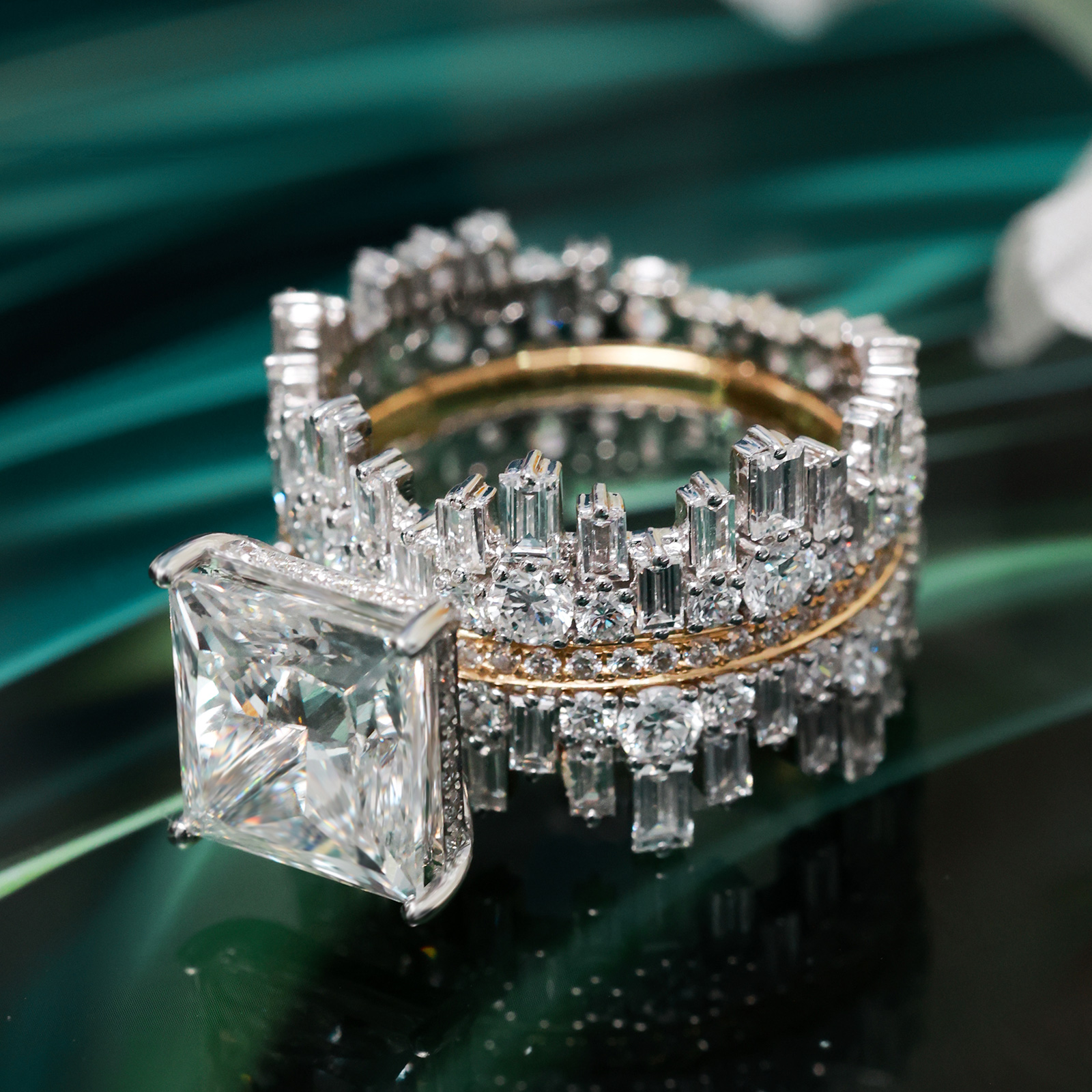 4 Carat Center Stone High Luxury Princess Cut Lab Grown Diamond Modern Engagement Ring (8.5 Ct Tw)-Light Mark