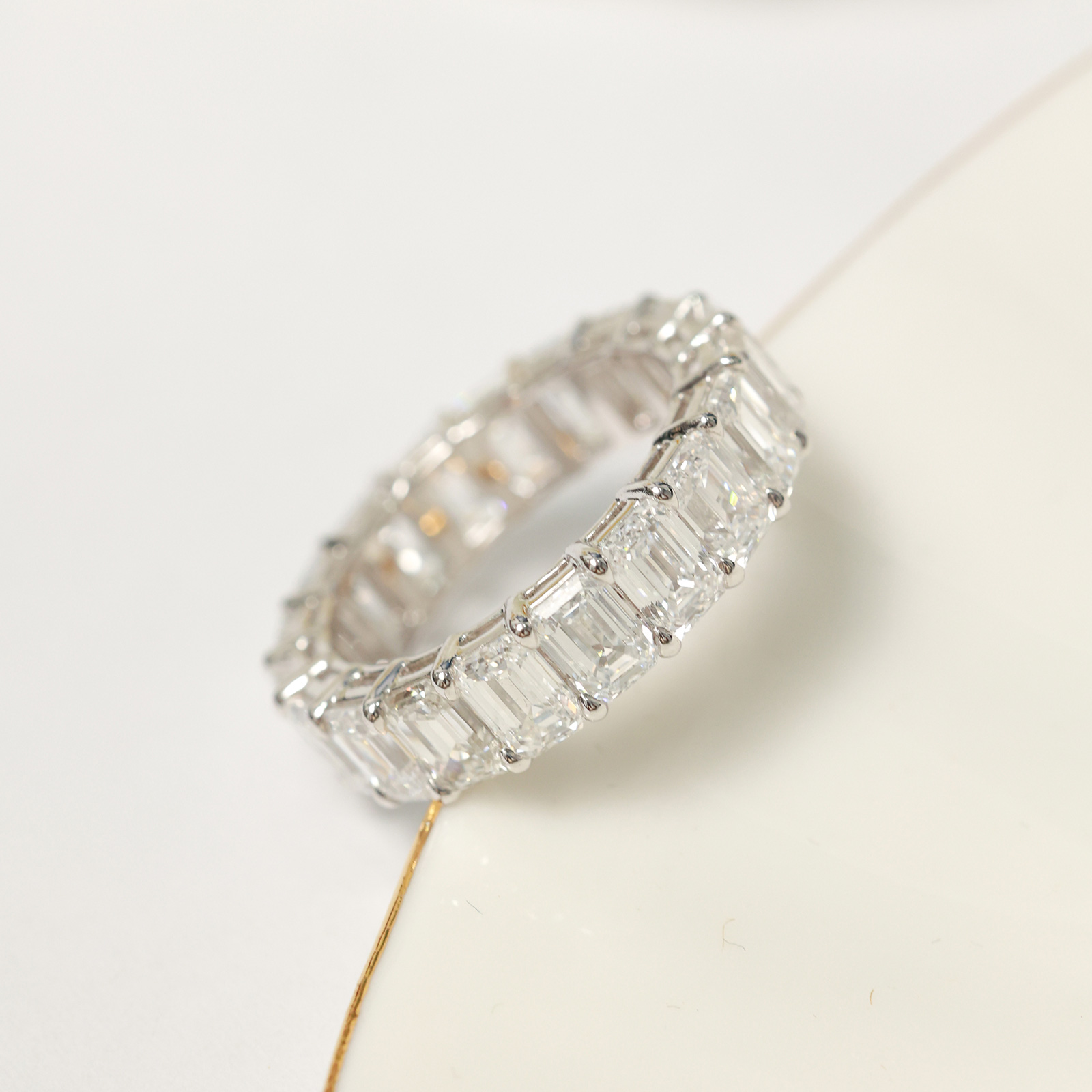 8 Carat Total Weight Luxury Emerald Cut Lab Grown Diamond Full Eternity Wide Wedding Band Baguette Ring-Light Mark