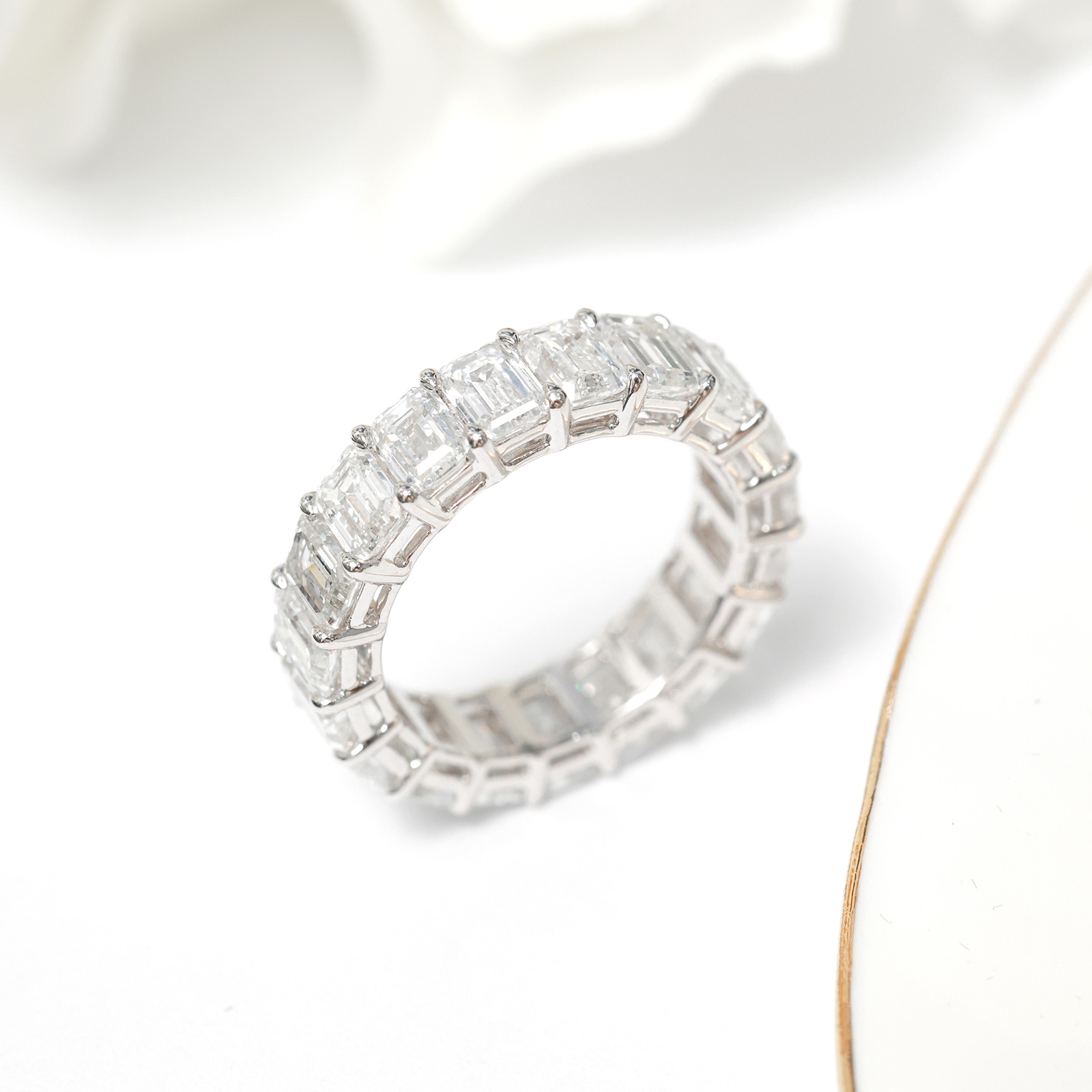 8 Carat Total Weight Luxury Emerald Cut Lab Grown Diamond Full Eternity Wide Wedding Band Baguette Ring-Light Mark