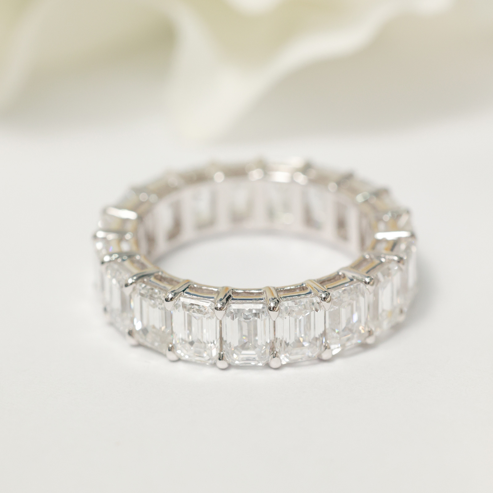 8 Carat Total Weight Luxury Emerald Cut Lab Grown Diamond Full Eternity Wide Wedding Band Baguette Ring-Light Mark