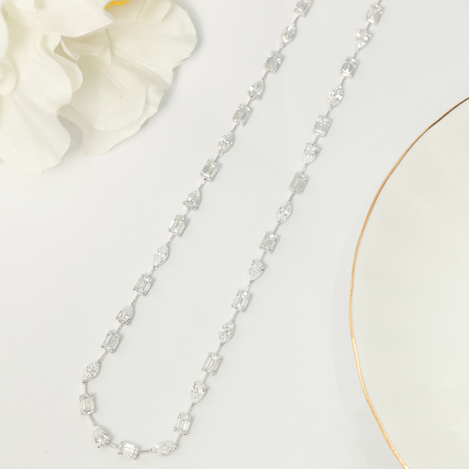 LMNW0004  7 Ct. Tw. Fancy Shaped Diamond Mix Necklace In 18k White Gold