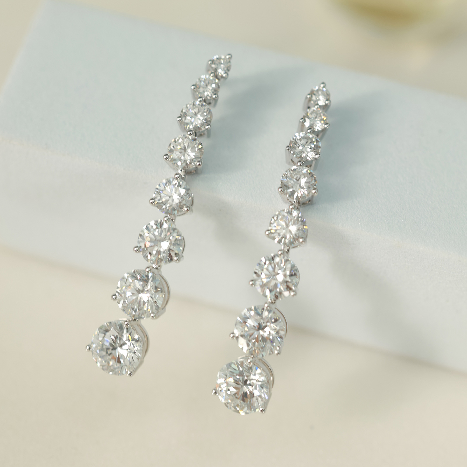 LMEW0003  Round Shape 8 Stone Lab Grown Diamond Liner Drop Earring in 18k White Gold (6.8 ct. tw.)