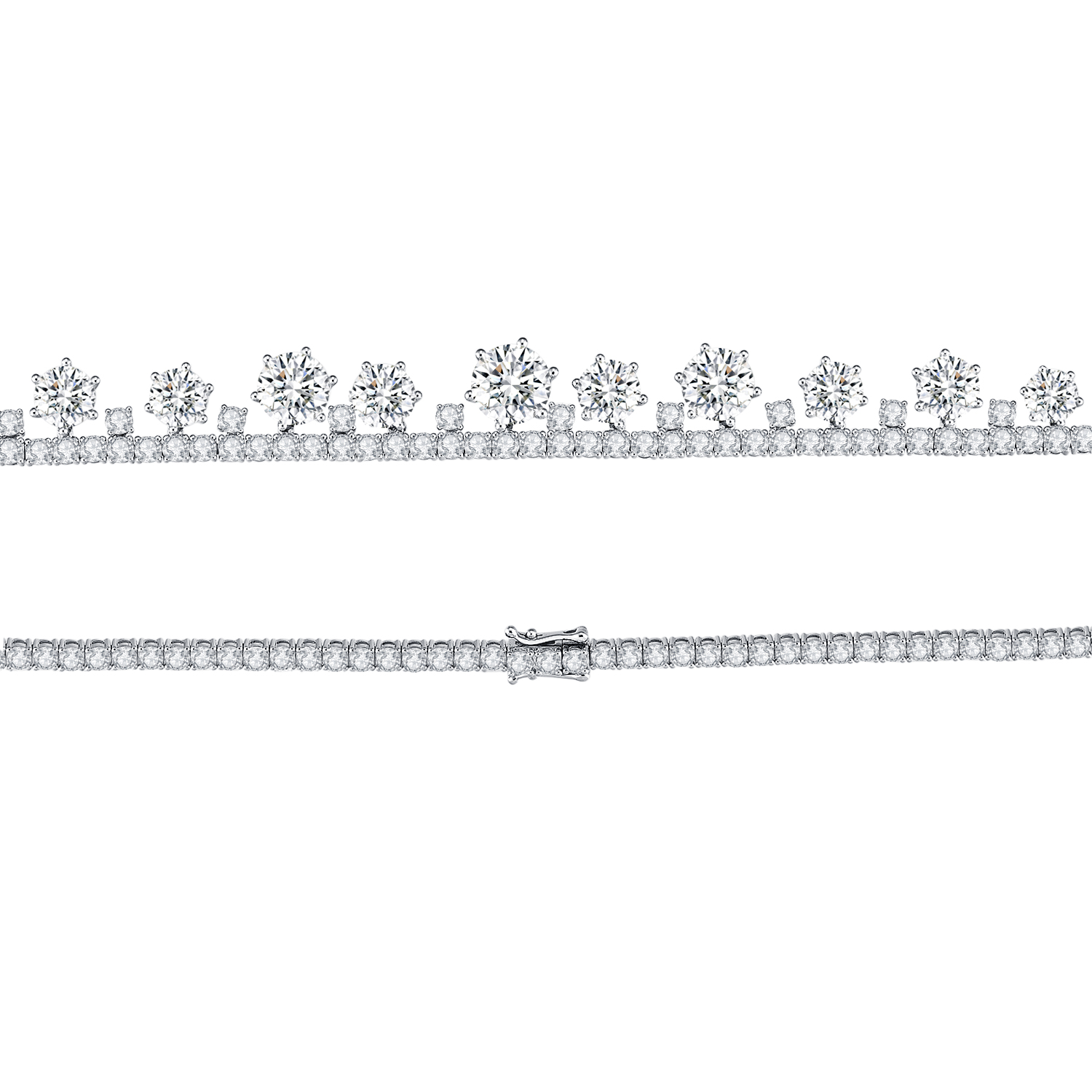 30.7 Carat Total Weight Graduated Round Cut Dangle Lab Grown Diamond Drops Riviera Necklace