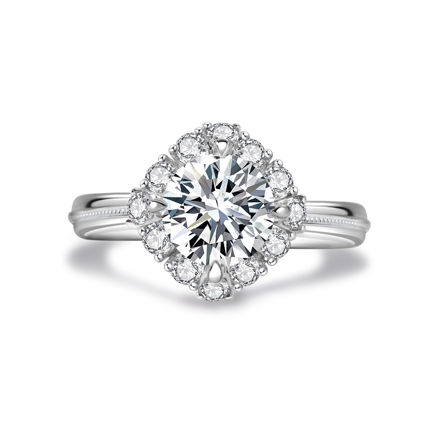 Floral Halo Round Cut Lab Grown Diamond Engagement Ring in 18K Gold