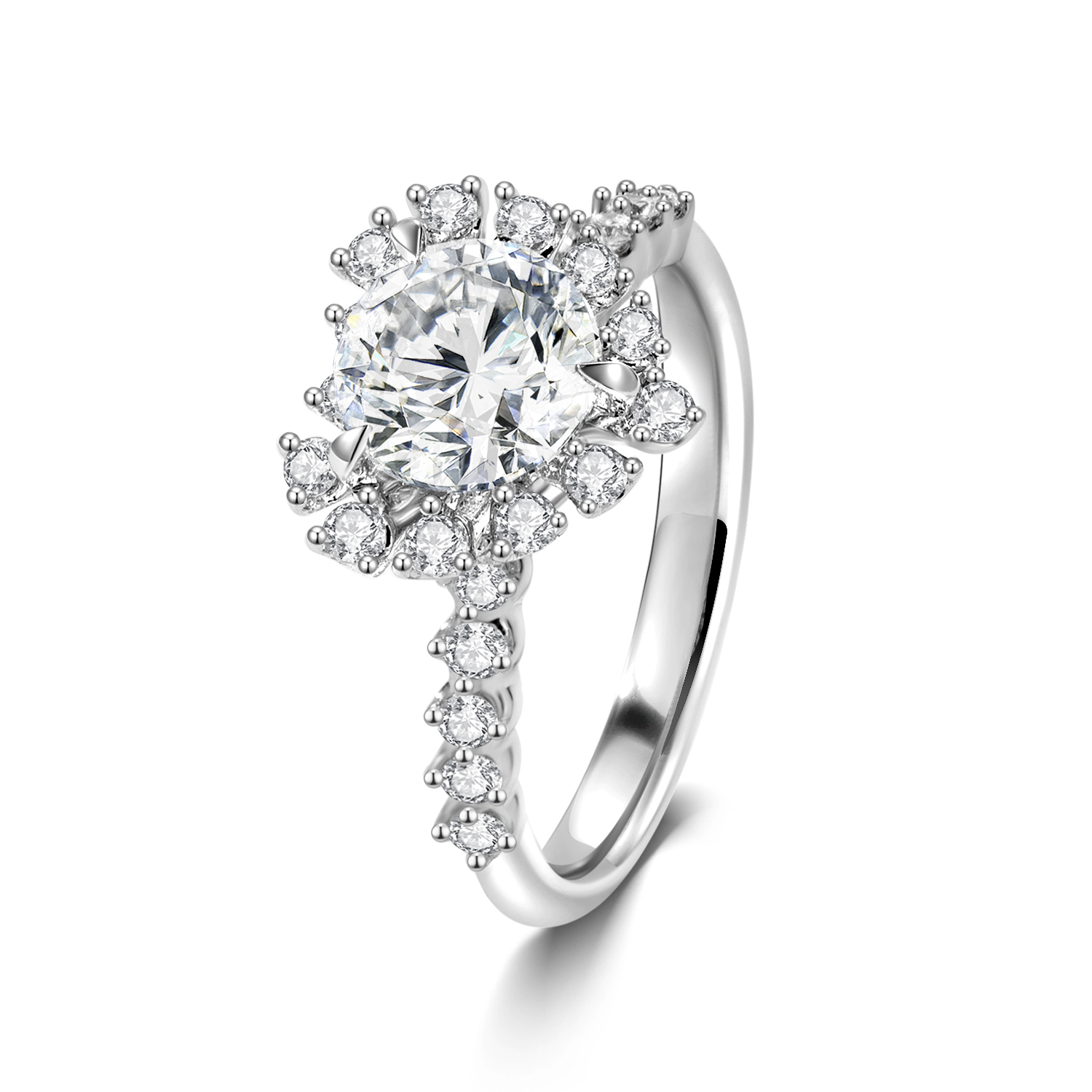 Heart Shape Halo Round Cut Lab Grown Diamond Pave Band Engagement Ring