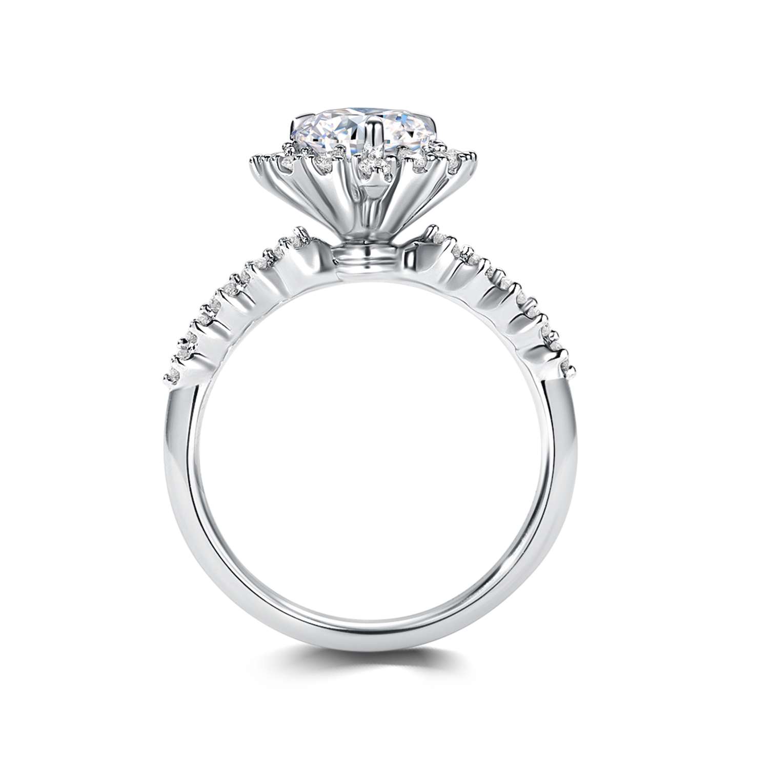 Heart Shape Halo Round Cut Lab Grown Diamond Pave Band Engagement Ring
