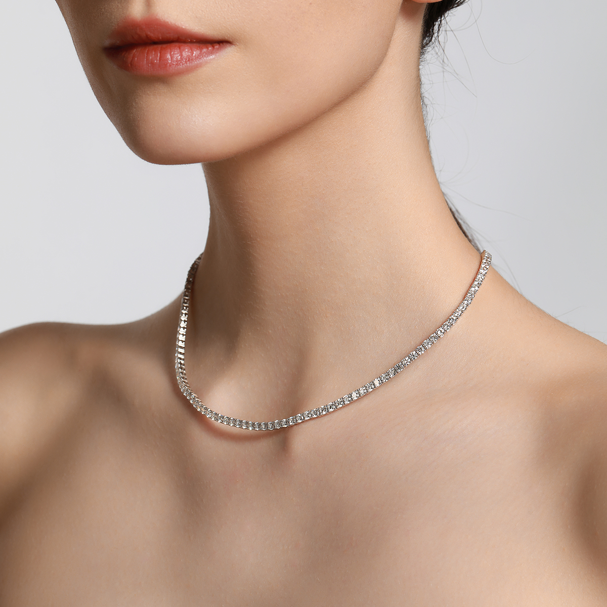 11 Carat Total Weight Lab Grown Diamond Classic Round Cut Diamond Tennis Necklace in 18k White Gold