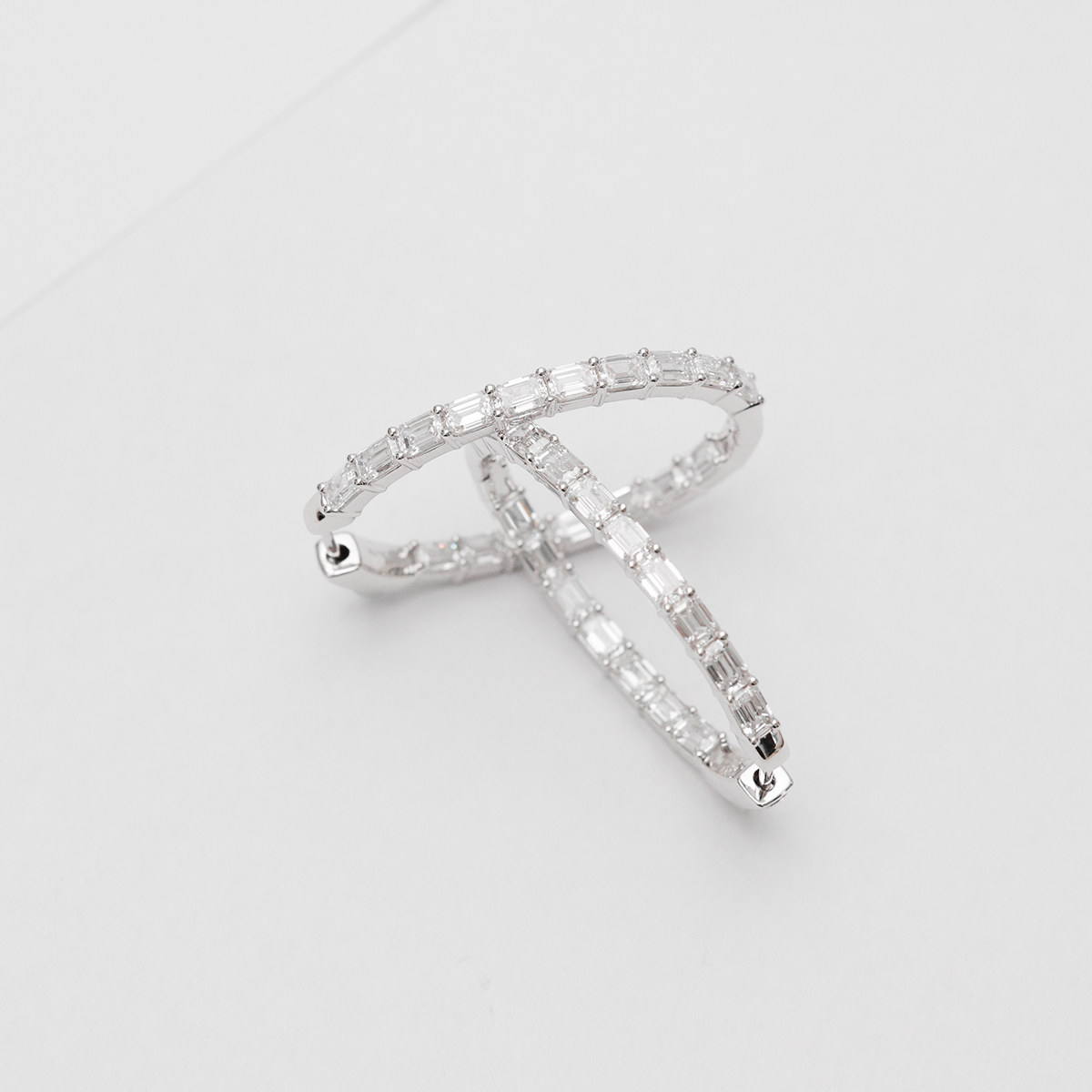 5 Carat Total Weight Emerald Cut Inside Out Diamond Hoop Earrings in 18k White Gold