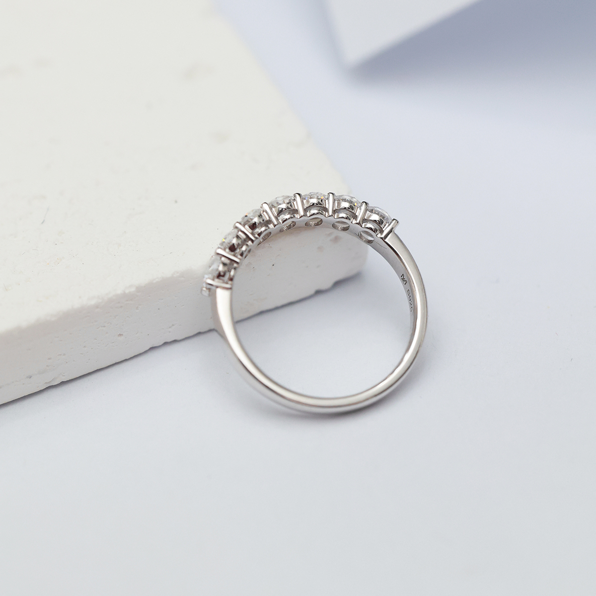 1 Carat Total Weight Oval Cut Seven Stone Half Eternity Band Wedding Ring in 18k White Gold