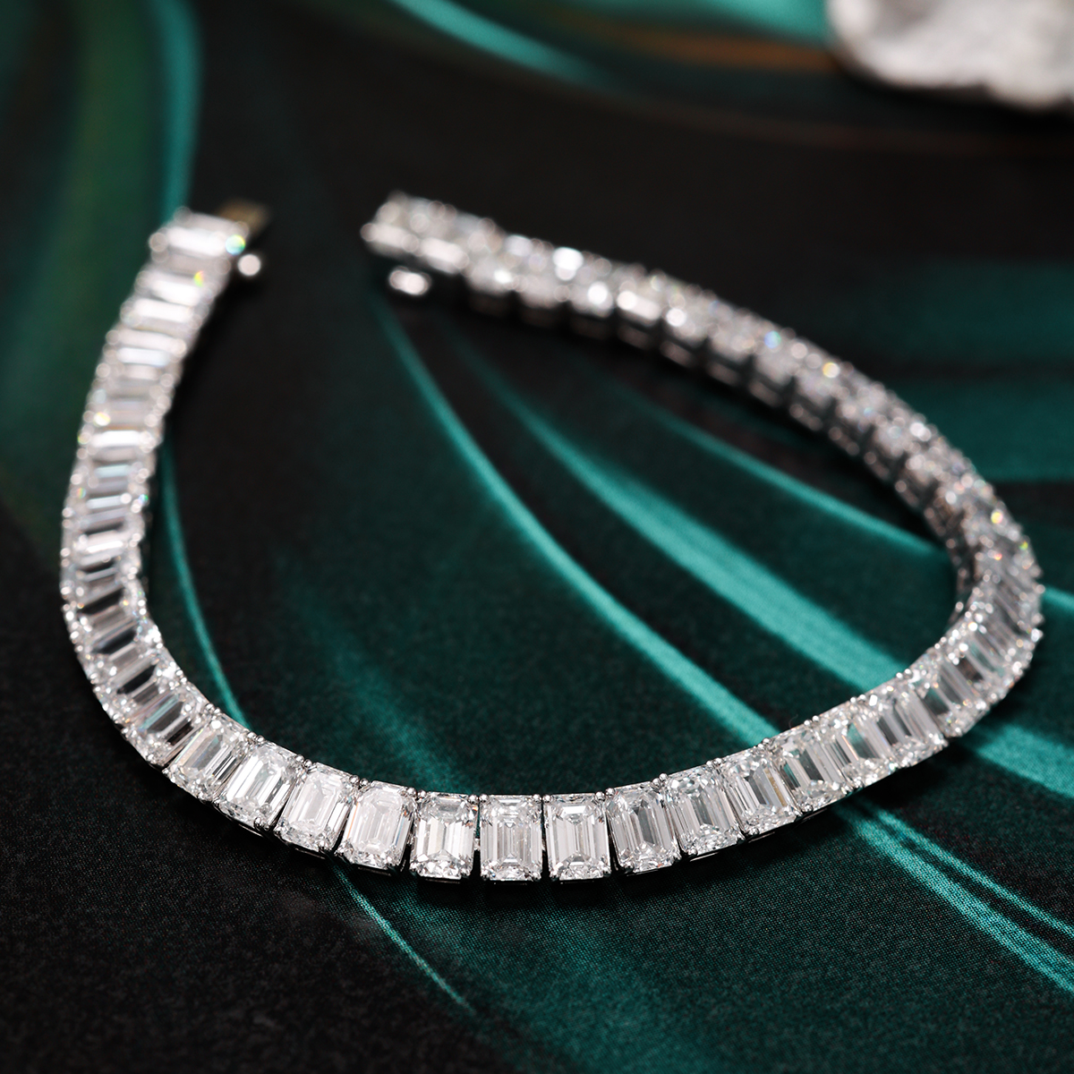 12.5 Carat Total Weight Emerald Cut Lab Grown Diamond Tennis Bracelet-Light Mark