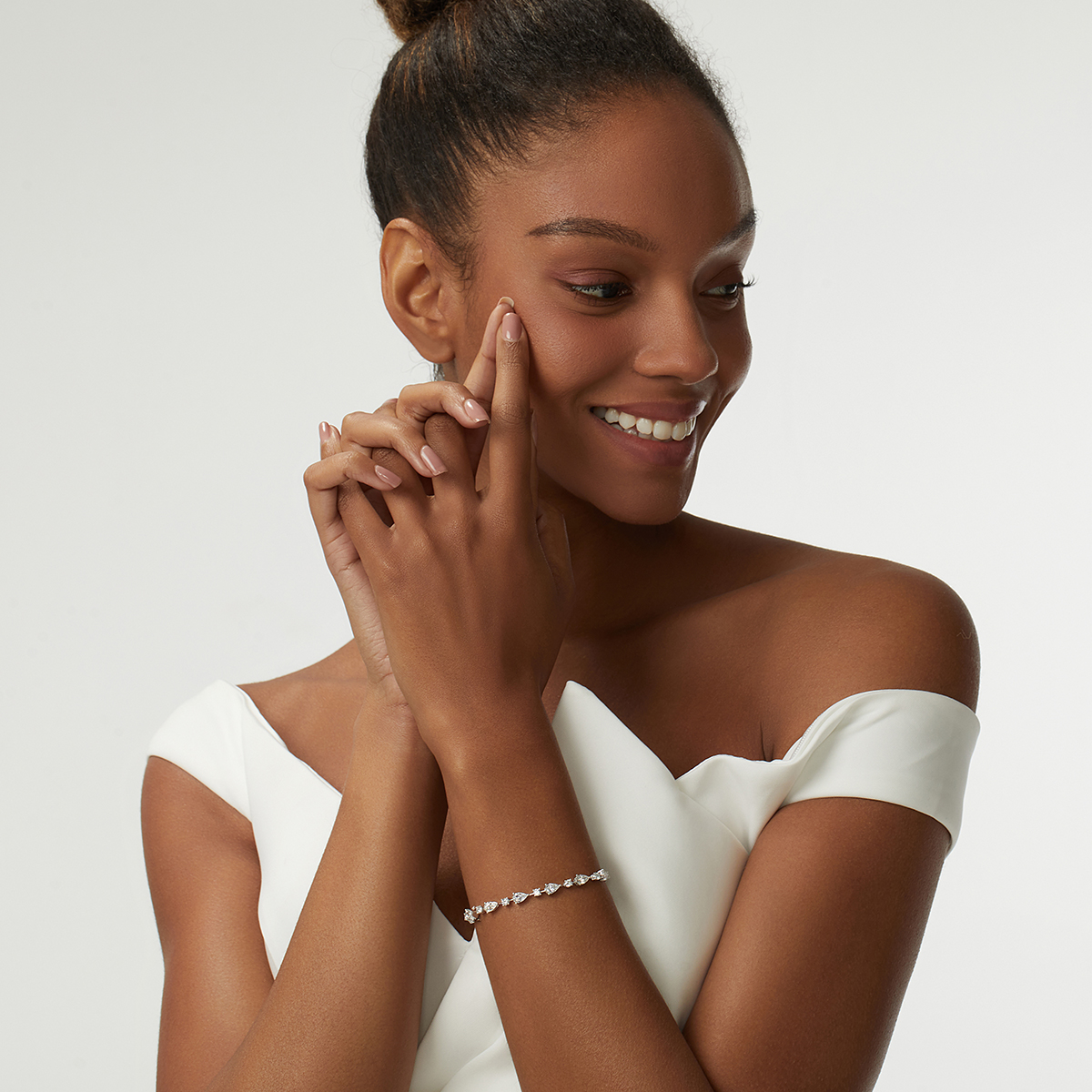 6.4 Carat Total Weight Round and Pear Cut Mix Shape Lab Grown Diamond Tennis Bracelet-Light Mark