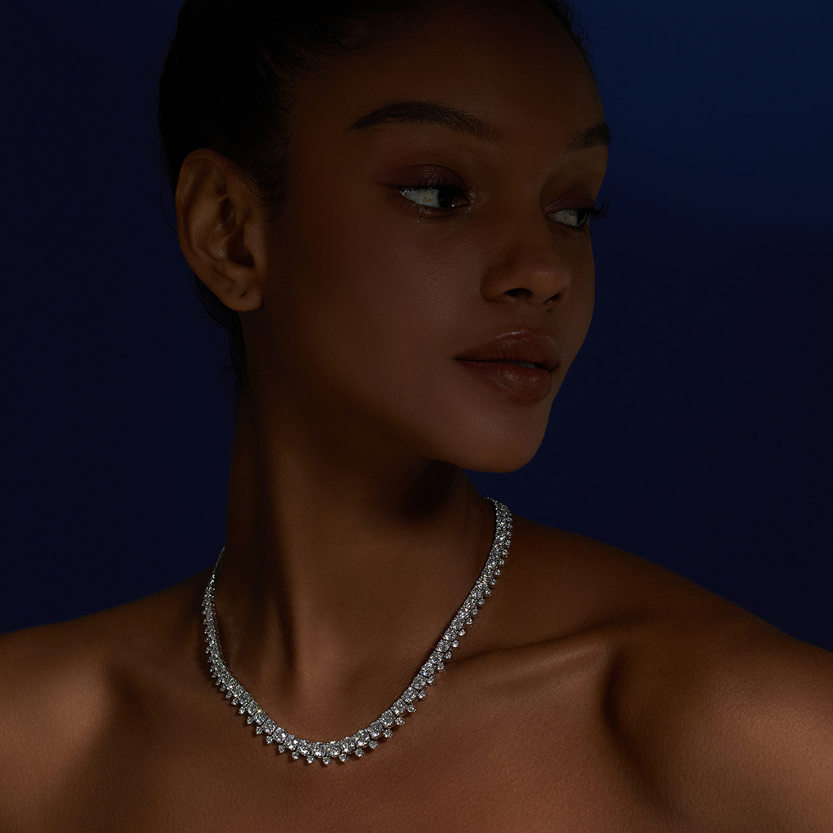 34 Carat Total Weight Graduated Round Cut Lab Grown Diamond Riviera Necklace in 18k White Gold