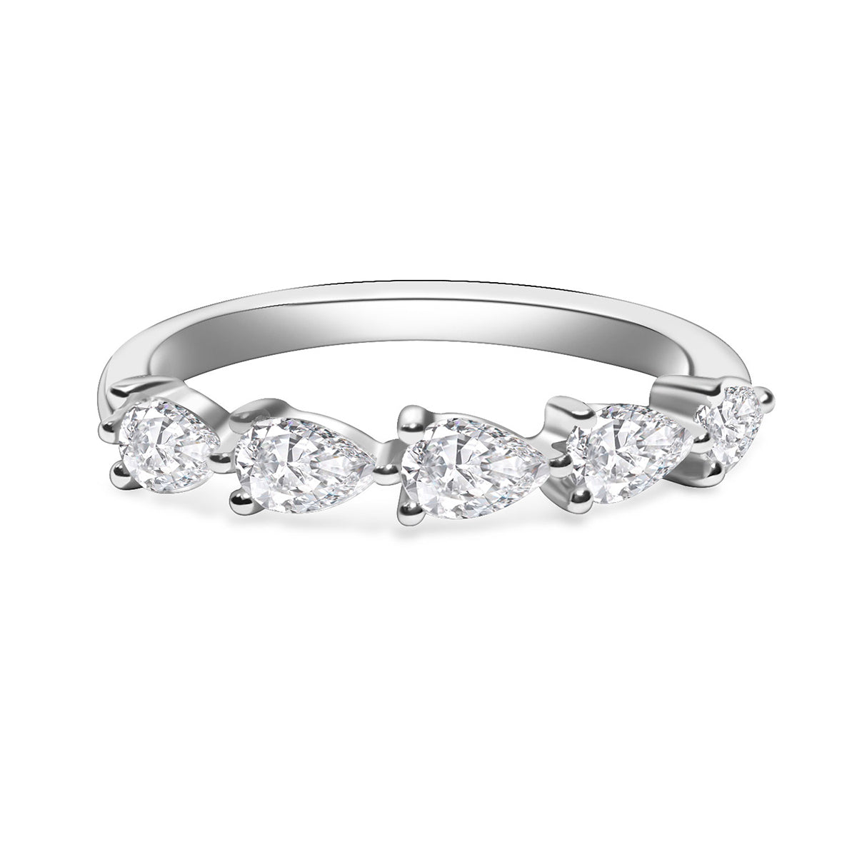 5 Stone Pear Cut Lab Grown Diamond East Weast Anniversary Ring (0.8 Ct Tw)