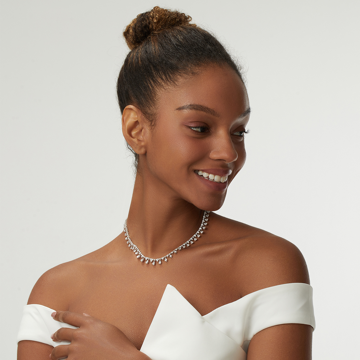  9 Carat Total Weight Mixed Cut Graduating Lab Grown Diamond Dangle Necklace in 18k White Gold