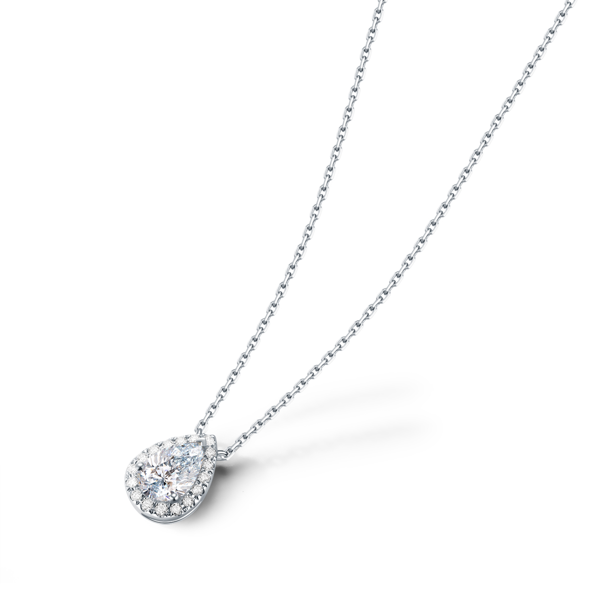 0.8 Carat Total Weight Halo Pear Cut Lab Grown Diamond Pendant Necklace in 18k White Gold