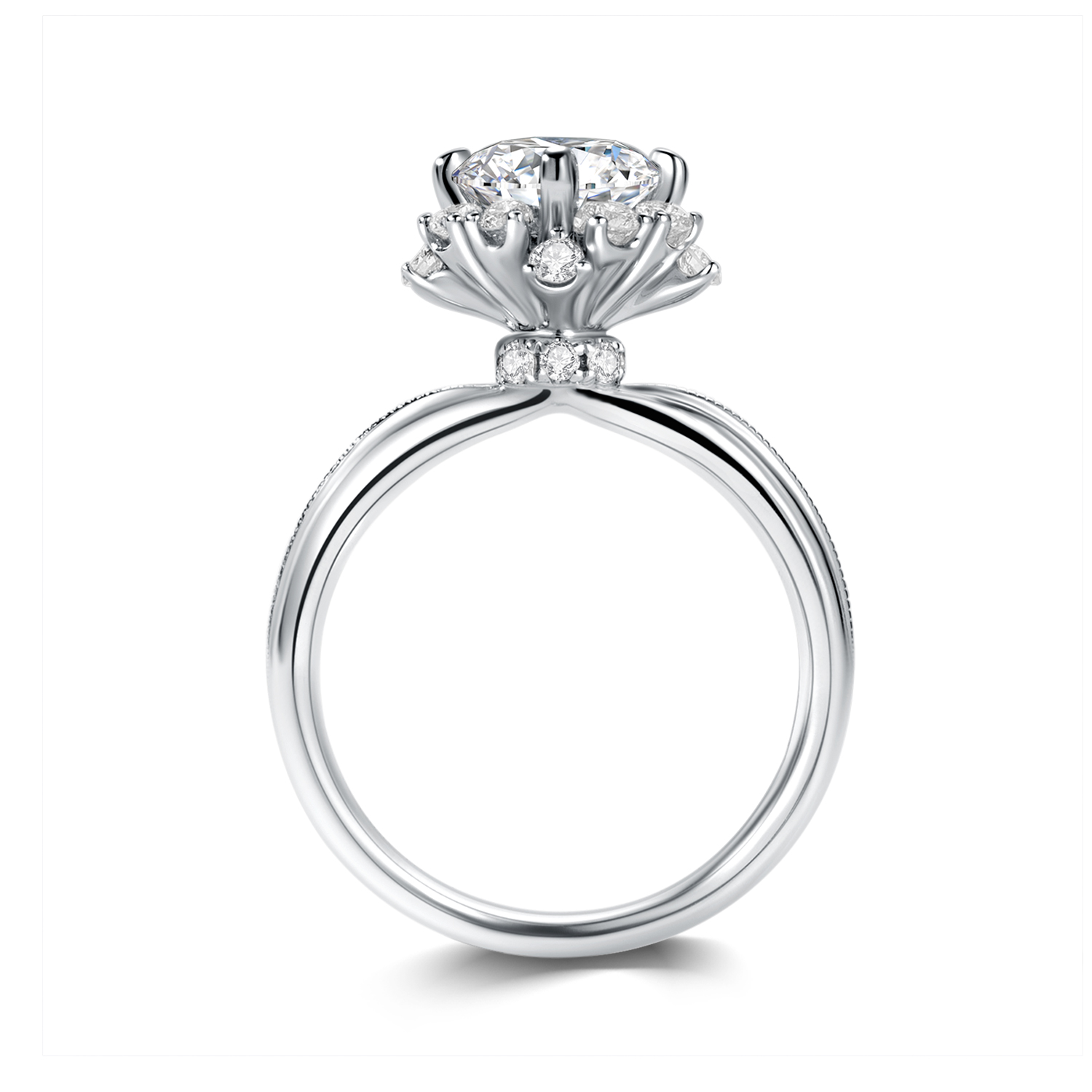 Floral Halo Round Cut Lab Grown Diamond Engagement Ring in 18K Gold