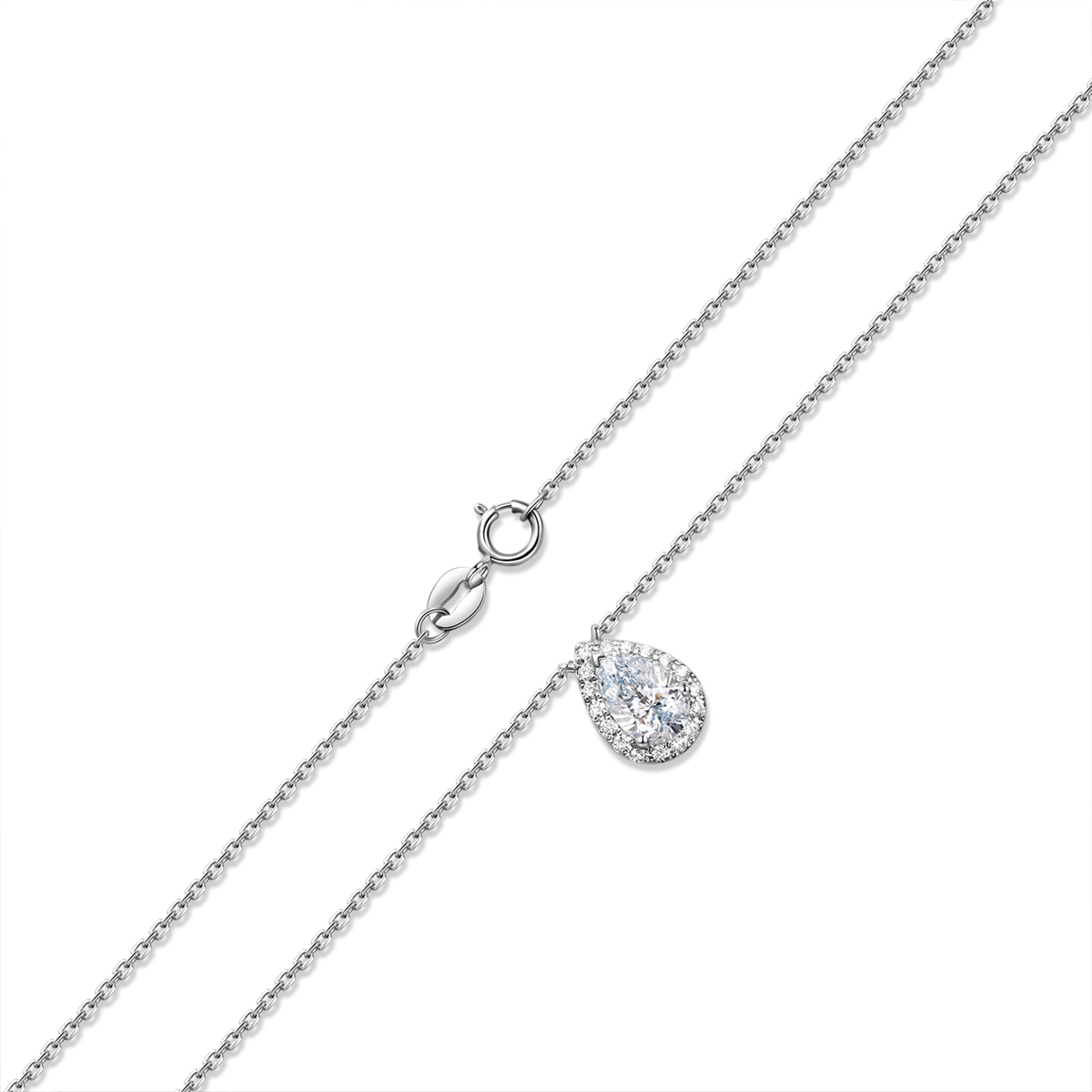 0.8 Carat Total Weight Halo Pear Cut Lab Grown Diamond Pendant Necklace in 18k White Gold