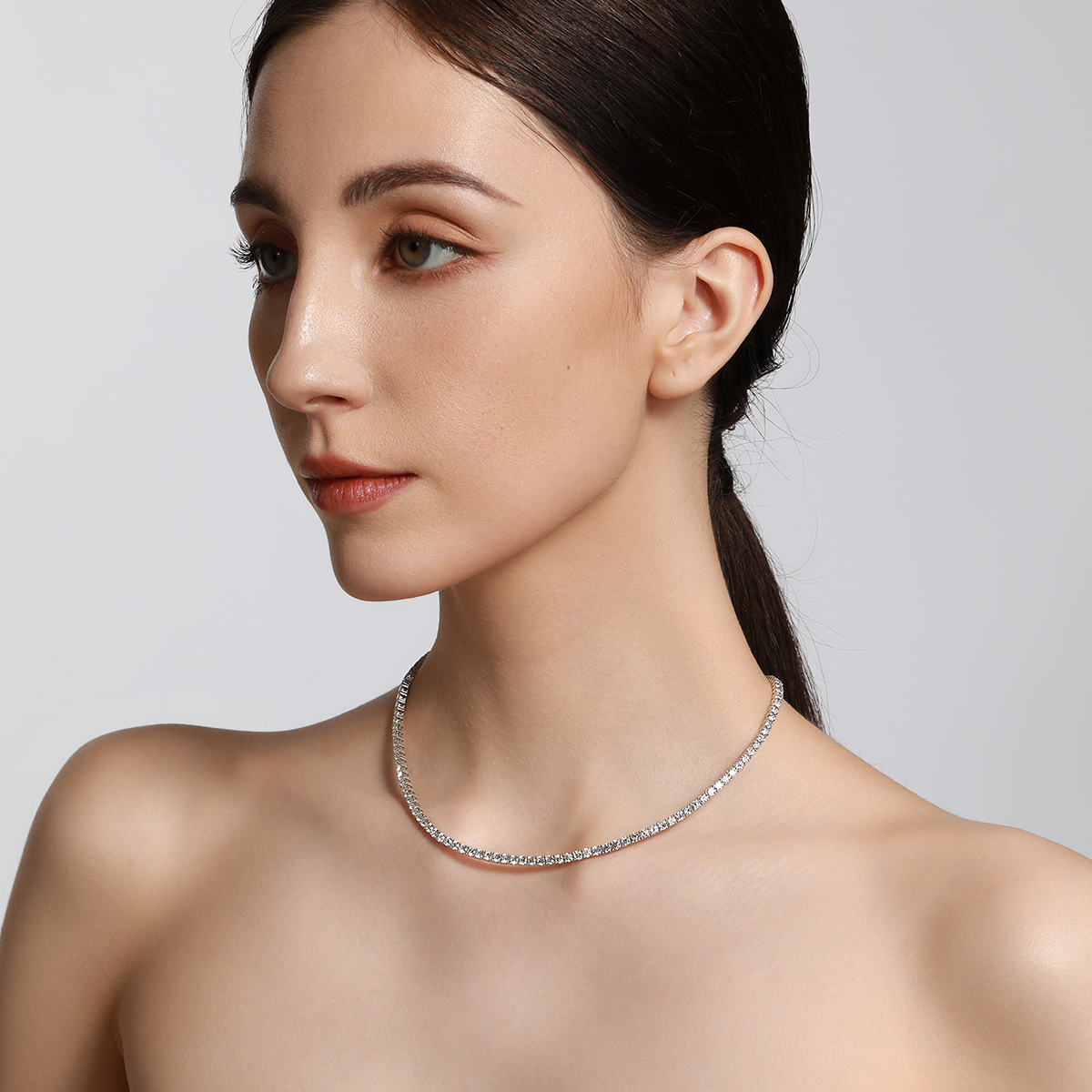 11 Carat Total Weight Lab Grown Diamond Classic Round Cut Diamond Tennis Necklace in 18k White Gold