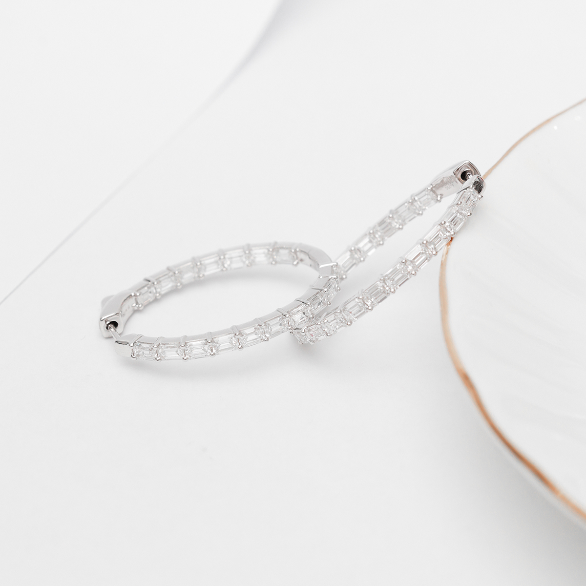 5 Carat Total Weight Emerald Cut Inside Out Diamond Hoop Earrings in 18k White Gold