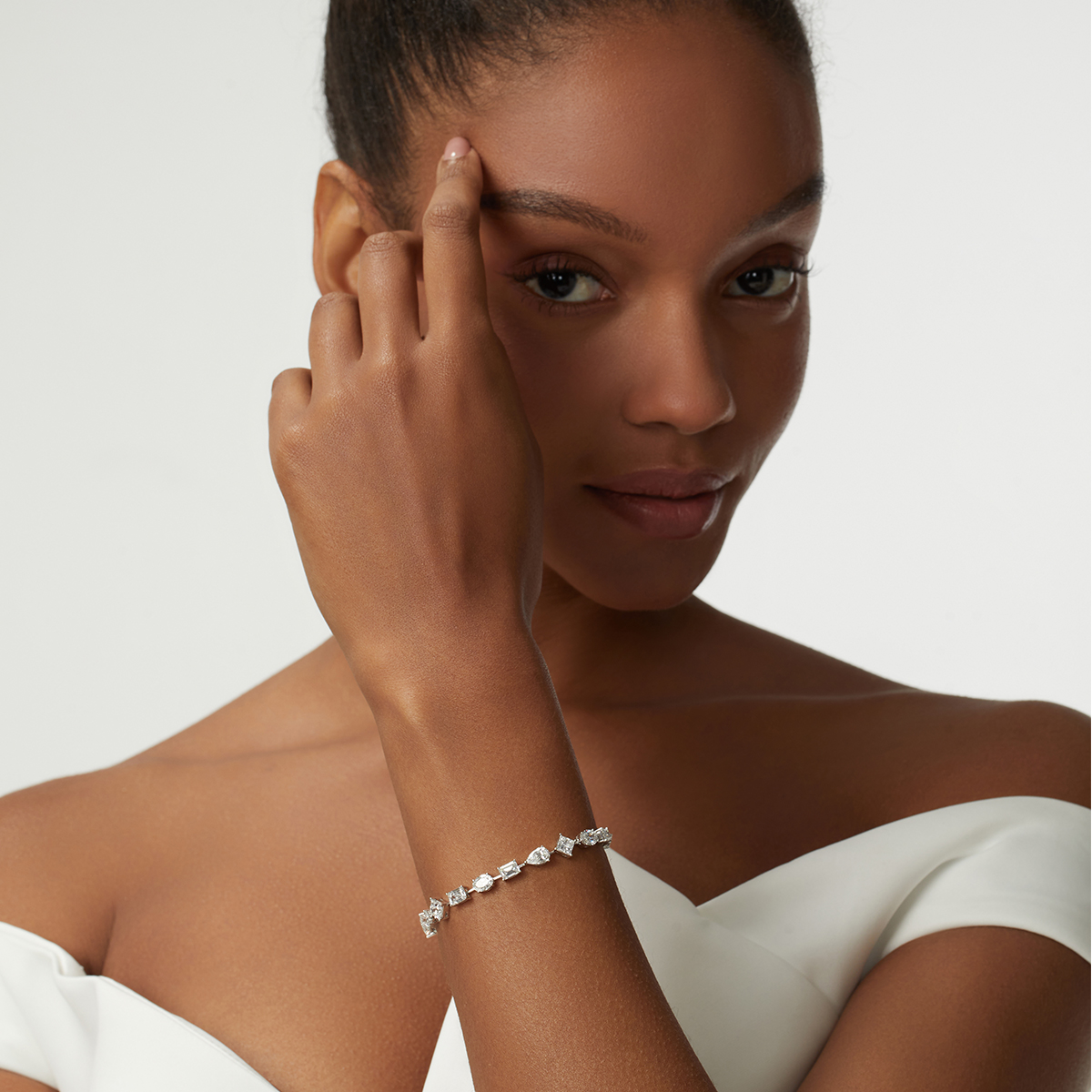 10 Carat Total Weight Multi-shaped Lab Grown Diamond Tennis Bracelet in 18k White Gold