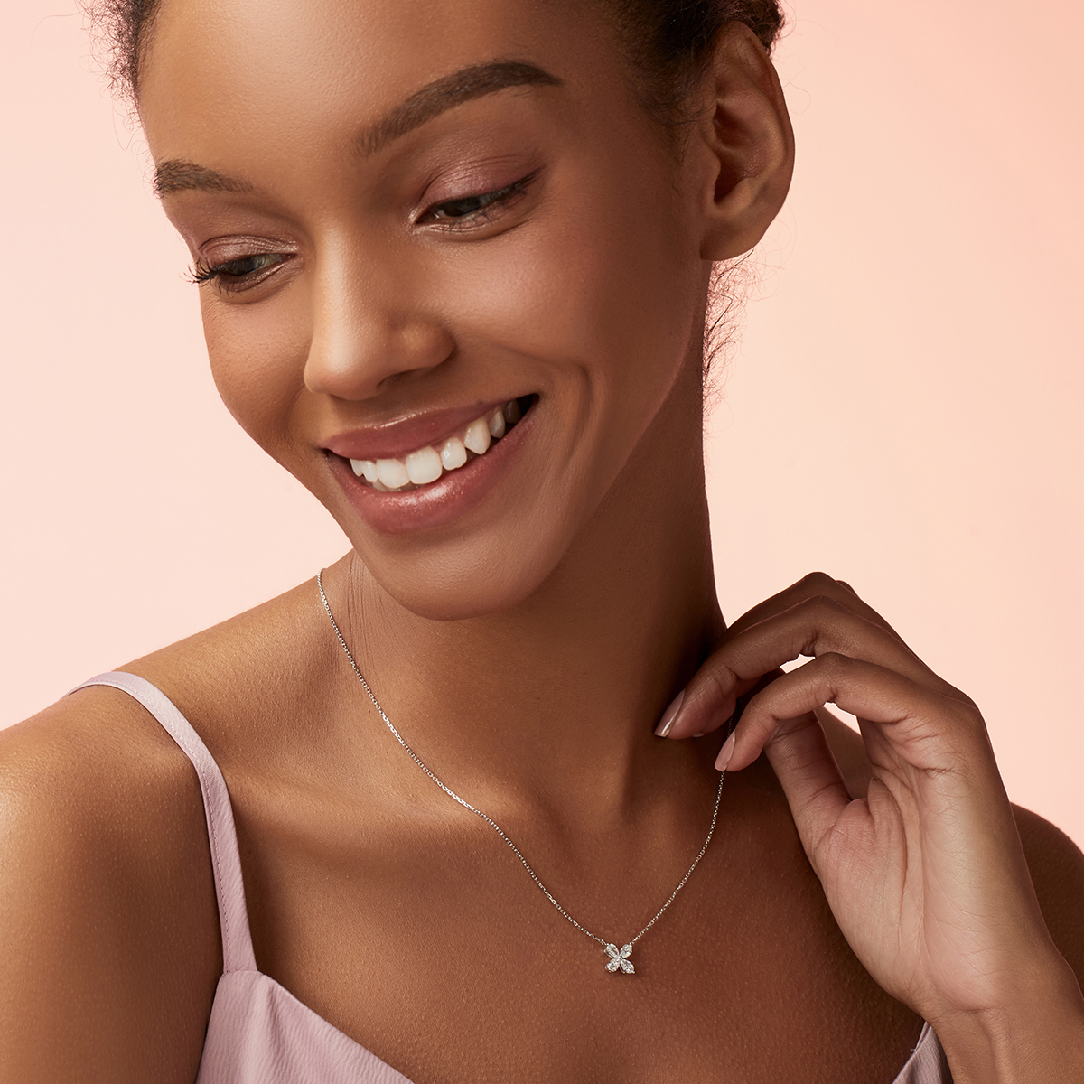 0.6 Carat Total Weight Pear Cut Lab Grown Diamond Four Petal  Butterfly Pendant Necklace-Light Mark