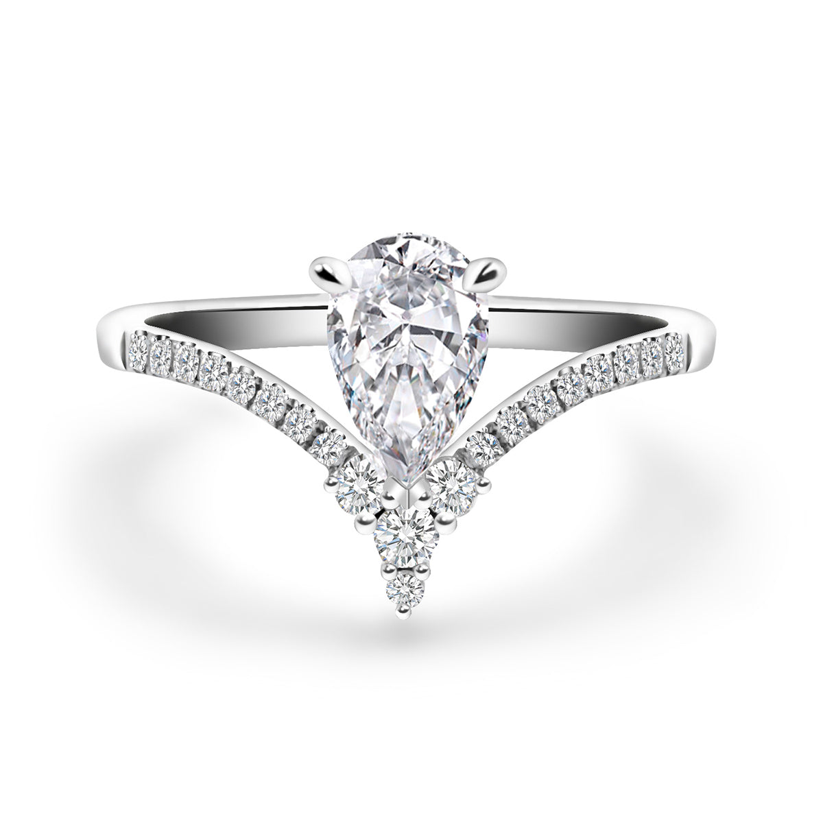 0.6 Carat Center Stone Pear Cut Lab Grown Diamond Sharp V Shape Enagegement Ring (0.7 Ct Tw)