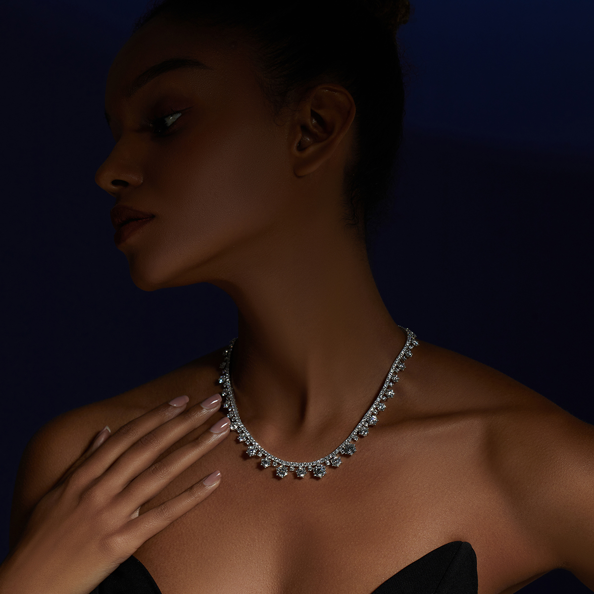 30.7 Carat Total Weight Graduated Round Cut Dangle Lab Grown Diamond Drops Riviera Necklace-Light Mark