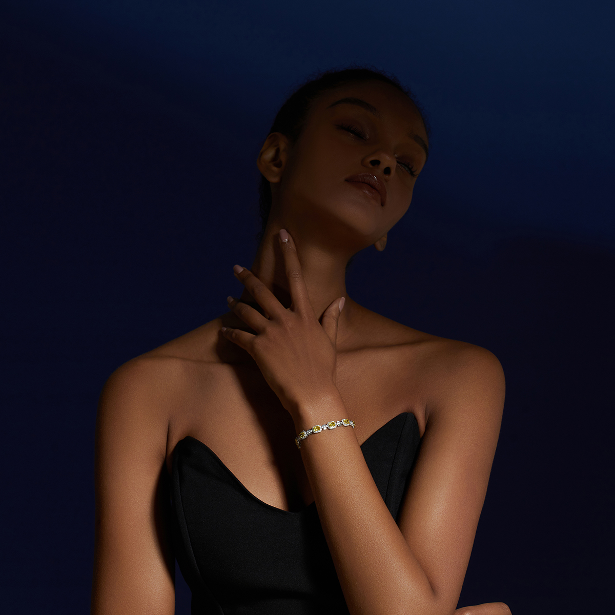8.3 Carat Total Weight Yellow and White Halo Radiant Cut Lab Grown Diamond Mix Shape Bracelet-Light Mark