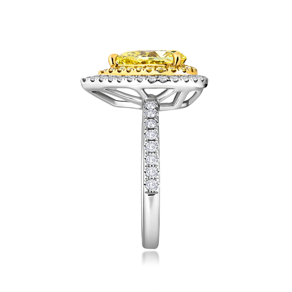 1.3 Carat Main Stone Double Halo Pear Cut Yellow Lab Grown Diamond Engagement Ring (1.8 Ct Tw)