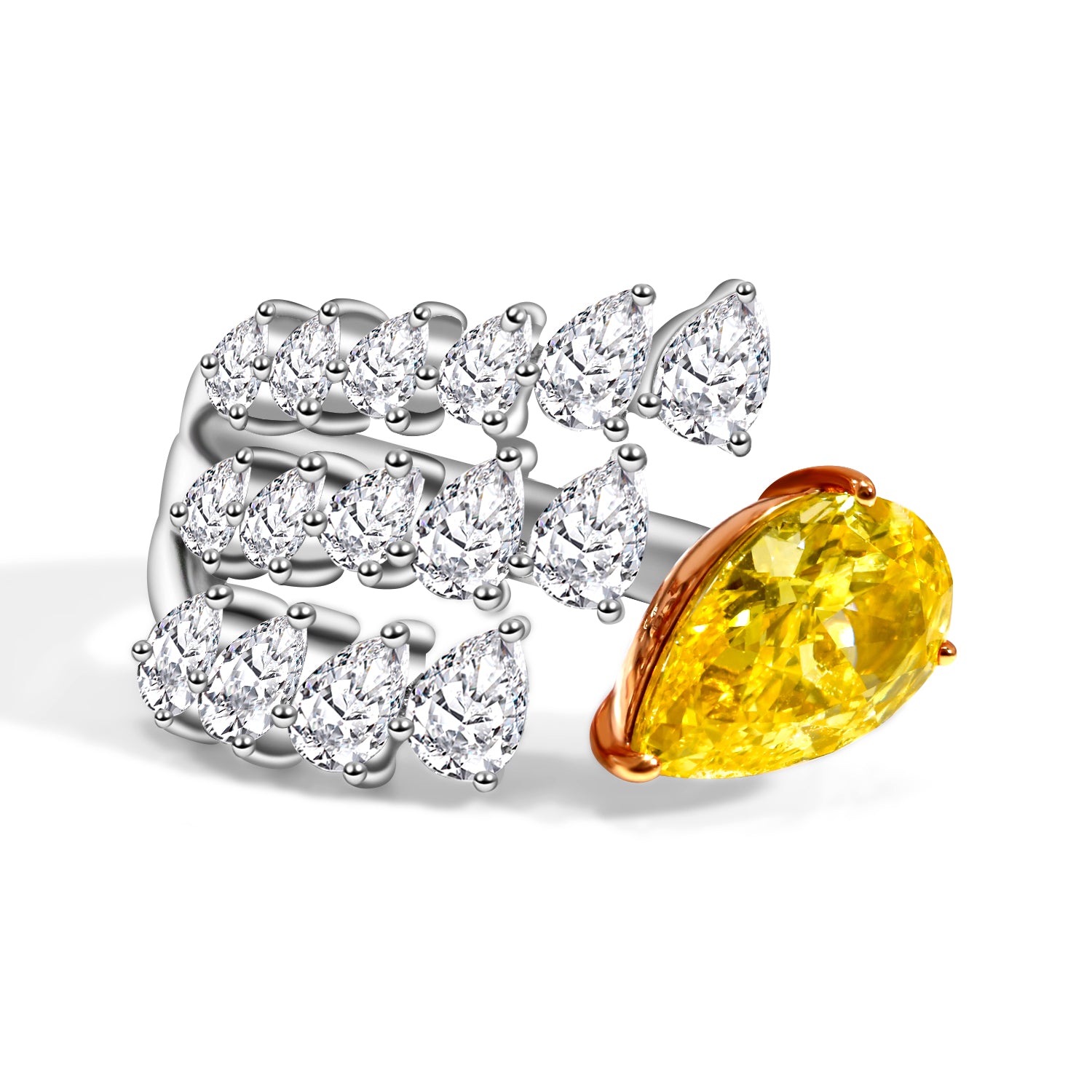 Three Rows Pear Cut Lab Grown DiamondEast West 