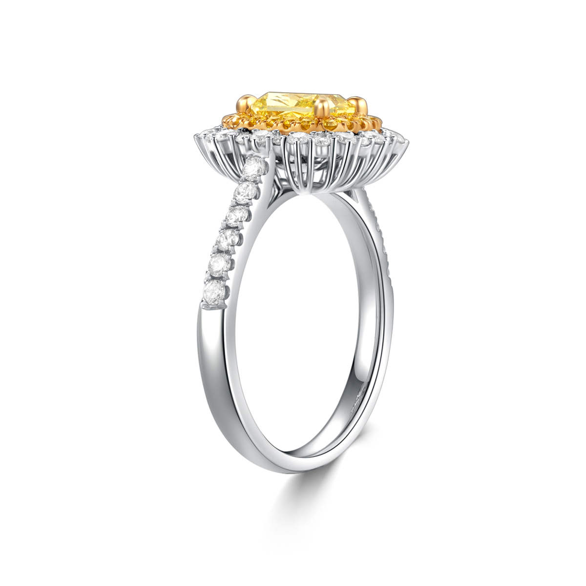 1.4 Carat Total Weight Yellow Radiant Cut Lab Grown Diamond Halo Engagement Ring in 18k White Gold