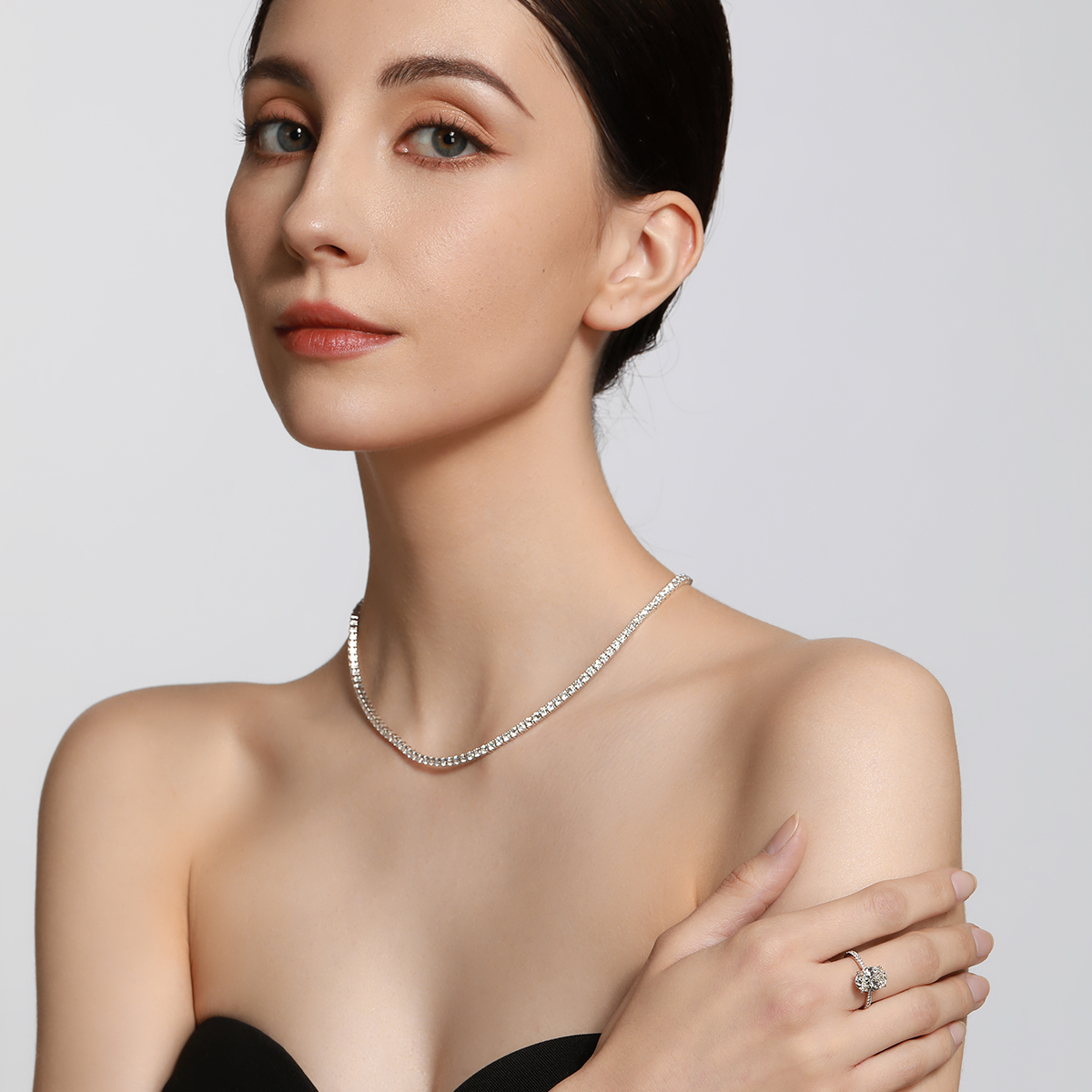 11 Carat Total Weight Lab Grown Diamond Classic Round Cut Diamond Tennis Necklace in 18k White Gold